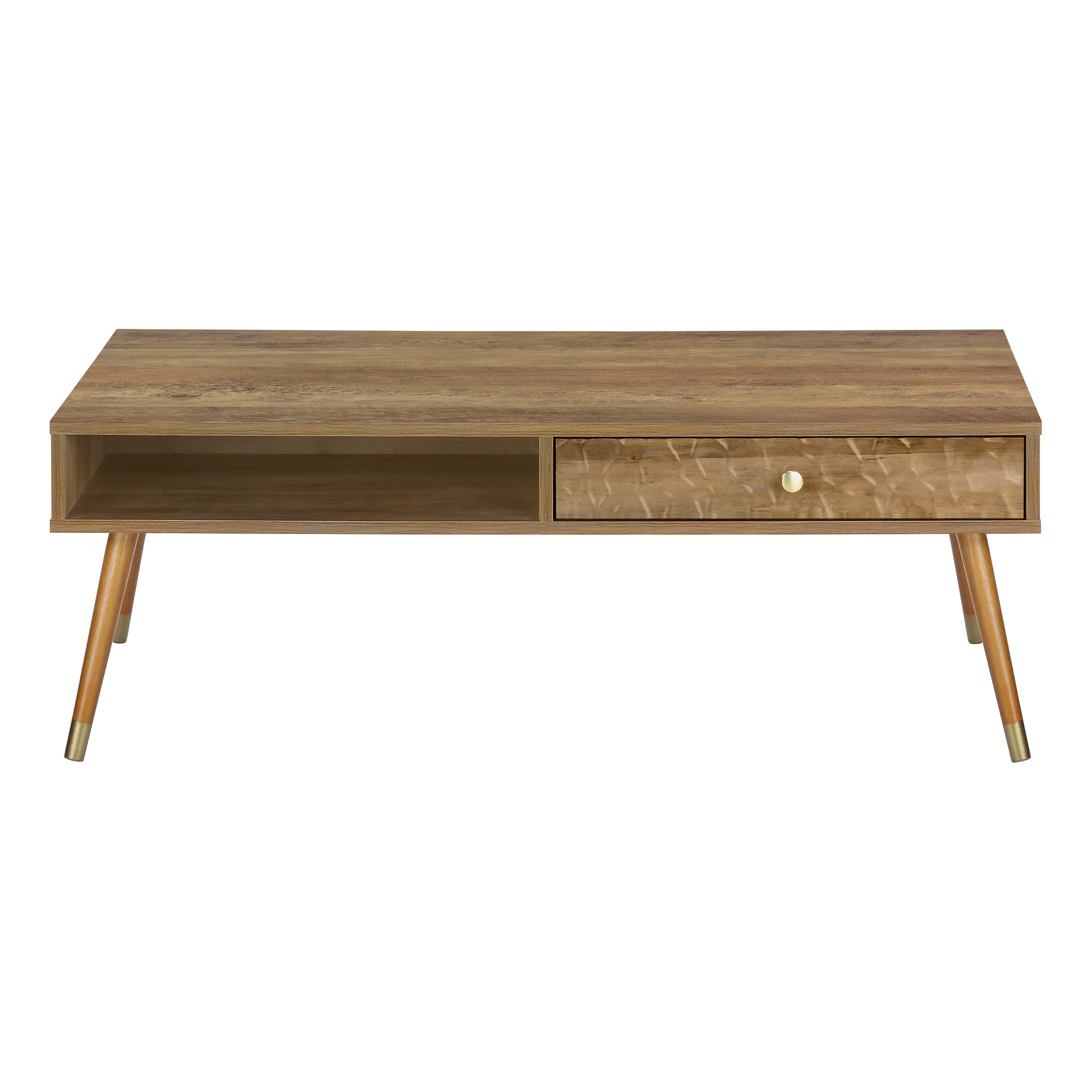 MN-502836    Coffee Table, Accent, Cocktail, Rectangular, Storage, Living Room, Solid Wood Legs, Laminate, Walnut, Contemporary, Modern