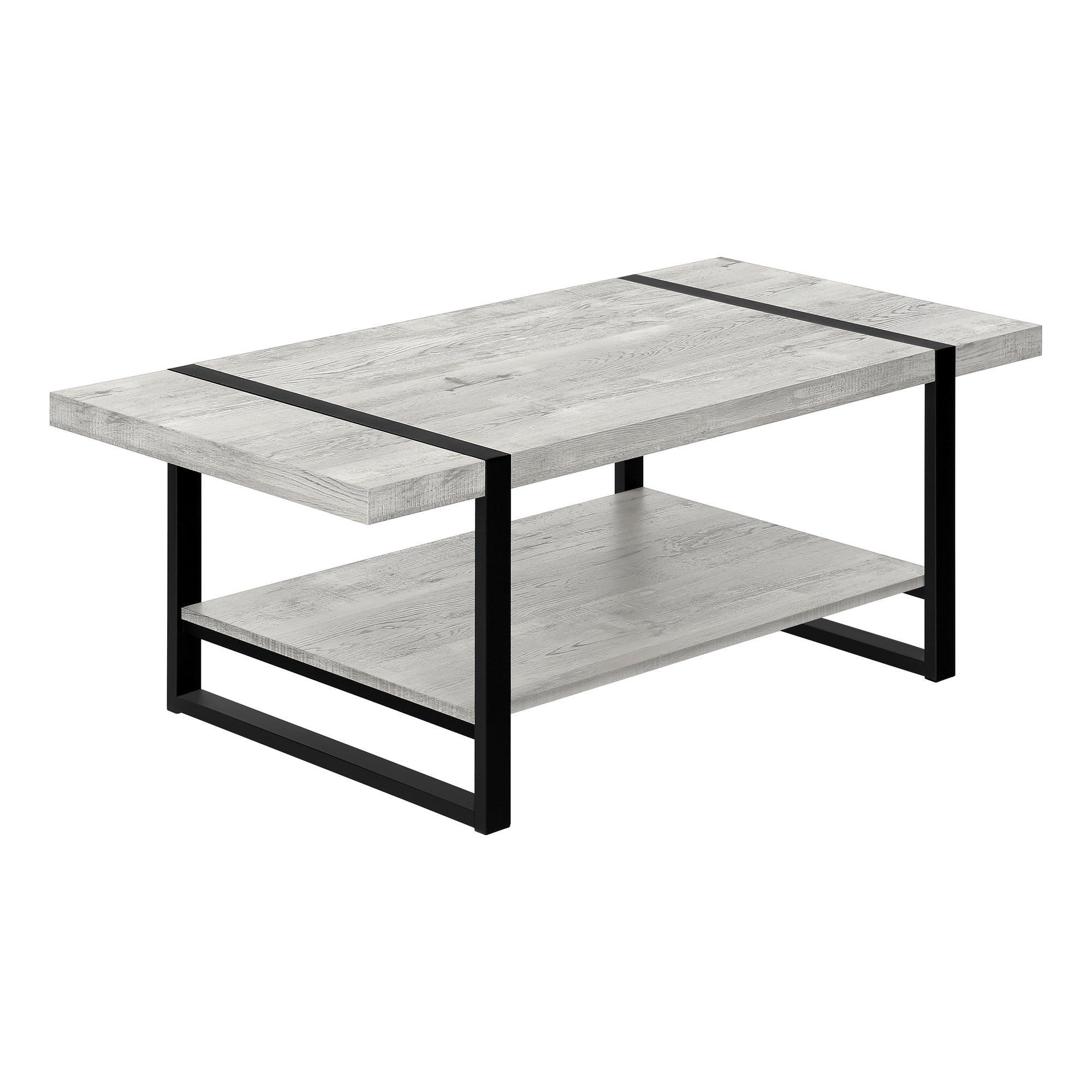 MN-592855    Coffee Table, Accent, Cocktail, Rectangular, Living Room, Metal Frame, Laminate, Grey Reclaimed Wood Look, Black, Contemporary, Industrial, Modern
