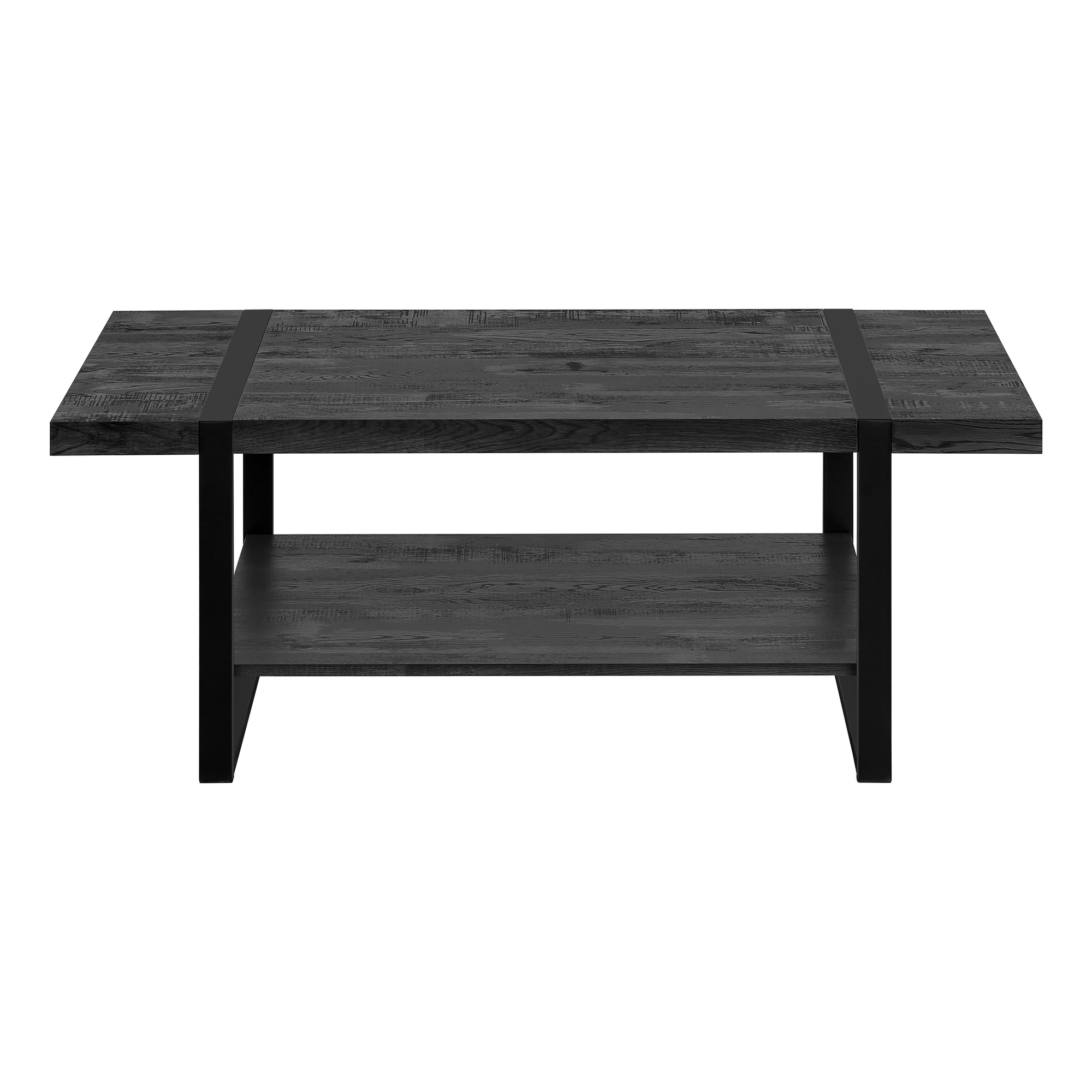 MN-632860    Coffee Table, Accent, Cocktail, Rectangular, Living Room, Metal Frame, Laminate, Black Reclaimed Wood Look, Black, Contemporary, Industrial, Modern