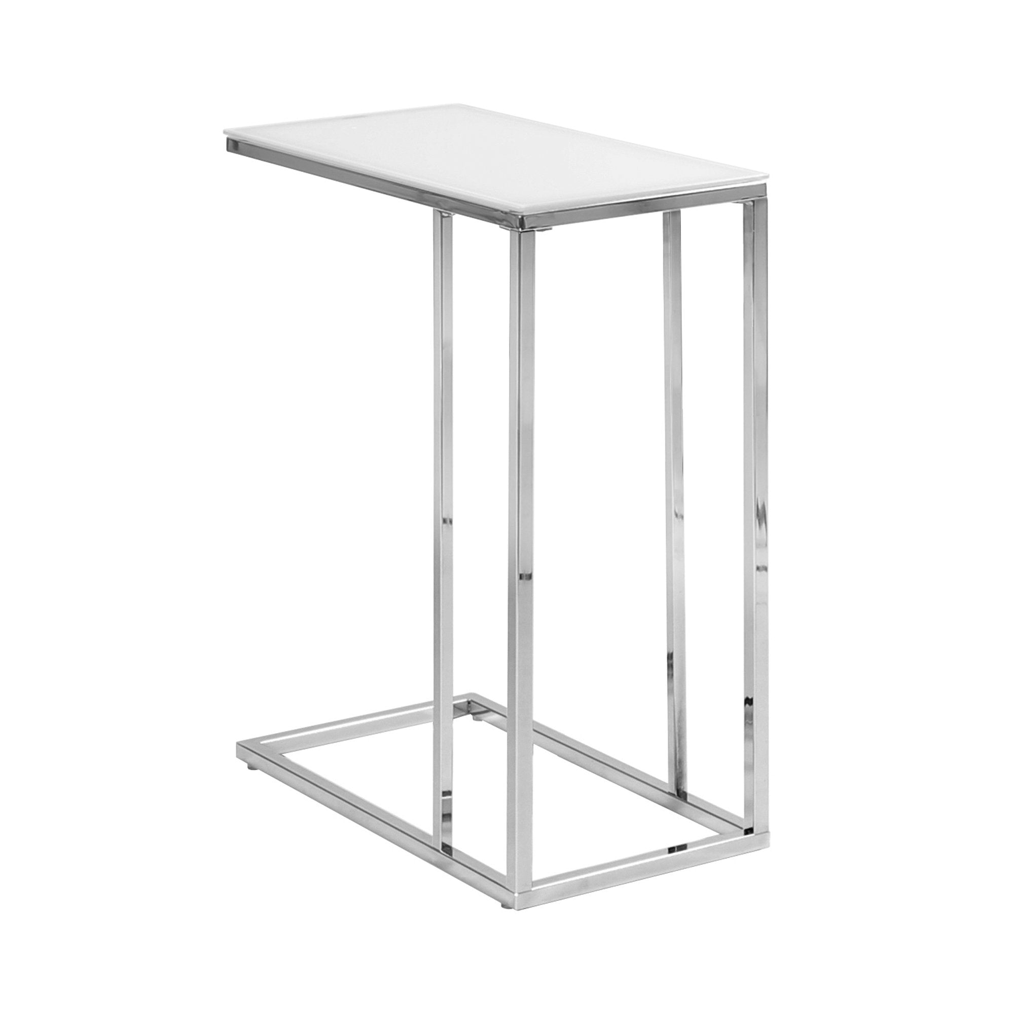 MN-733000    Accent Table, C-Shaped, End, Side, Snack, Living Room, Bedroom, Metal Legs, Tempered Glass, Chrome, Frosted, Contemporary, Modern