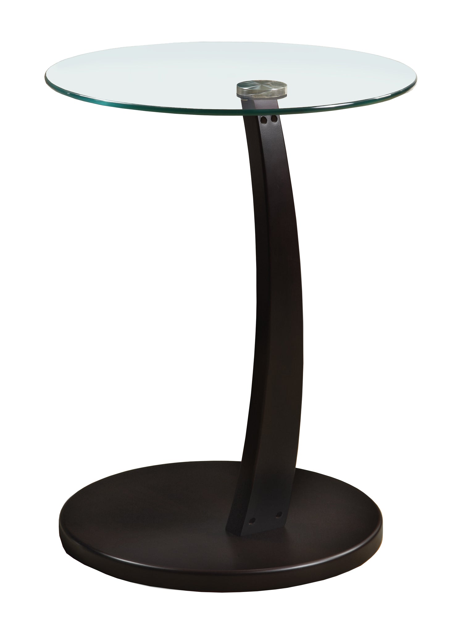 MN-743001    Accent Table, C-Shaped, End, Side, Snack, Living Room, Bedroom, Laminate, Tempered Glass, Dark Brown, Clear, Contemporary, Modern