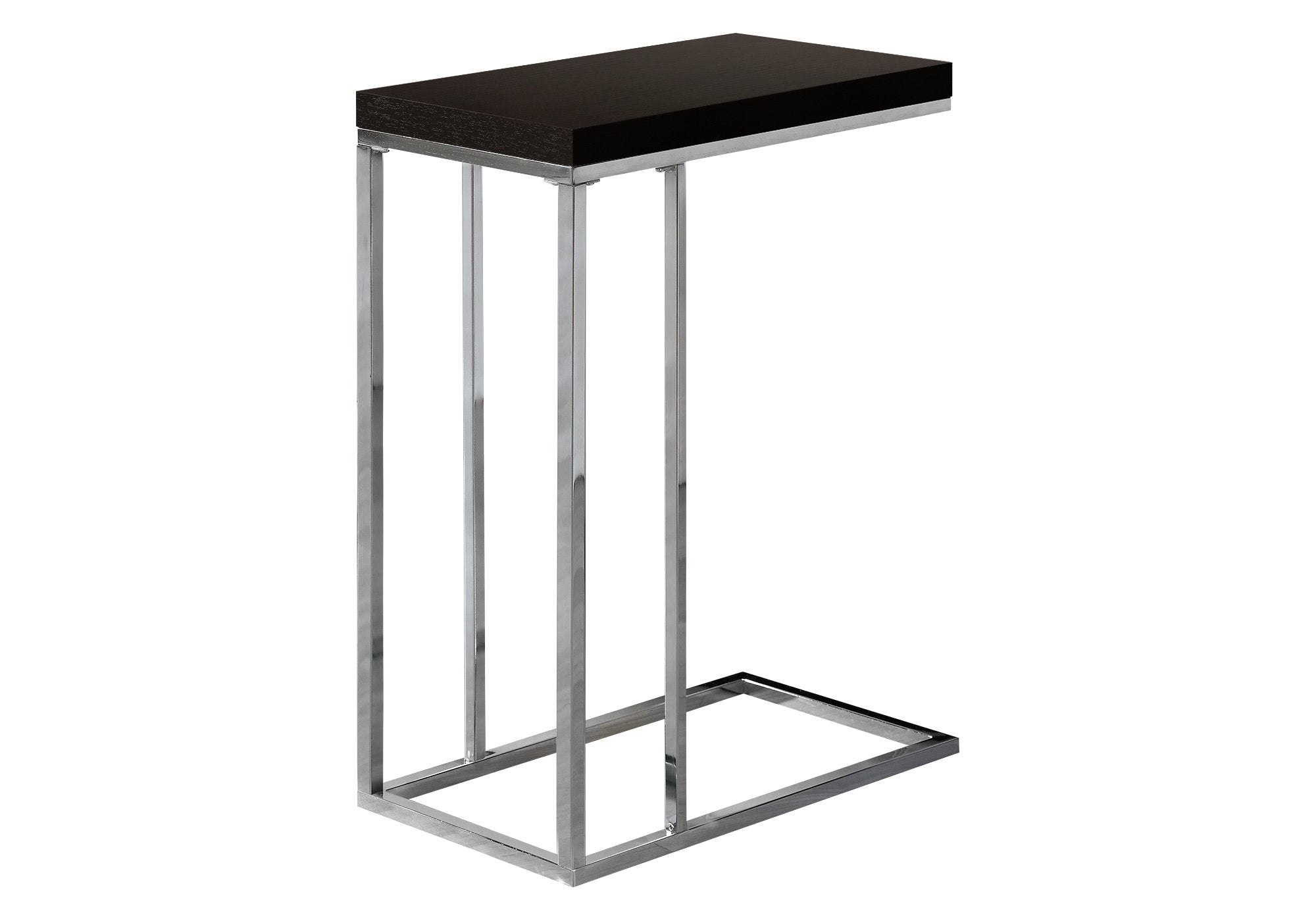 MN-753007    Accent Table, C-Shaped, End, Side, Snack, Living Room, Bedroom, Metal Legs, Laminate, Dark Brown, Chrome, Contemporary, Modern