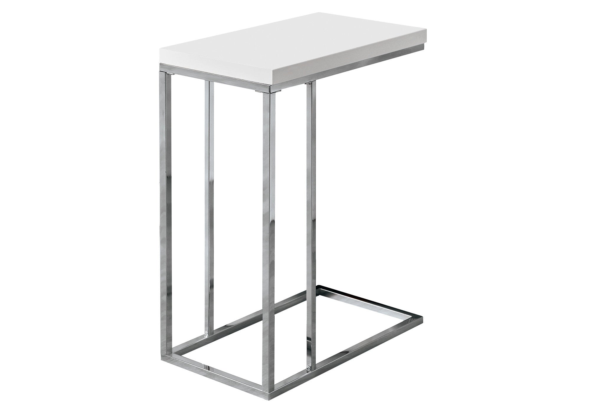 MN-763008    Accent Table, C-Shaped, End, Side, Snack, Living Room, Bedroom, Metal Legs, Laminate, Glossy White, Chrome, Contemporary, Modern