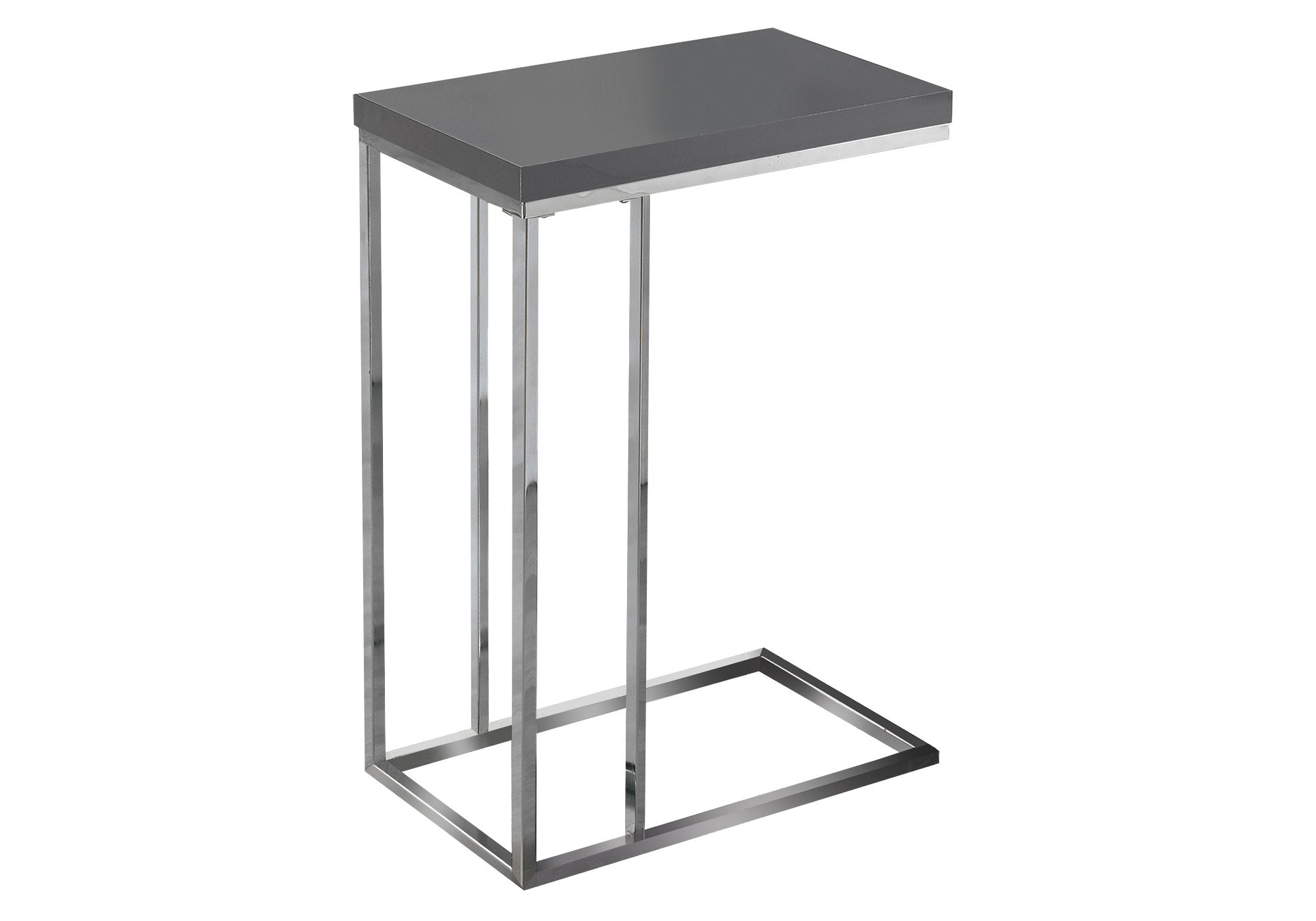 MN-843030    Accent Table, C-Shaped, End, Side, Snack, Living Room, Bedroom, Metal Legs, Laminate, Glossy Grey, Chrome, Contemporary, Modern
