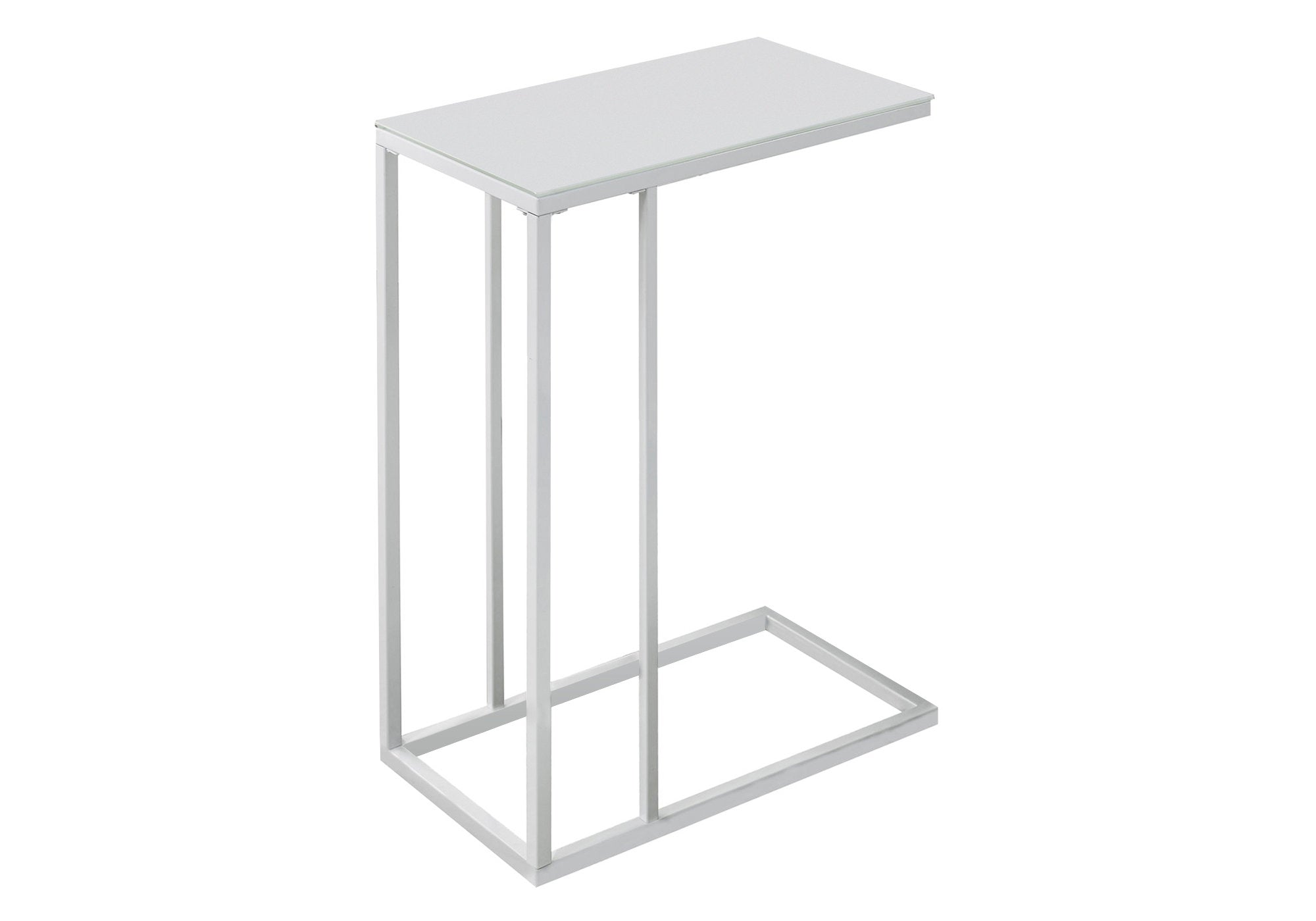 MN-883037    Accent Table, C-Shaped, End, Side, Snack, Living Room, Bedroom, Metal Legs, Tempered Glass, White, White, Contemporary, Modern