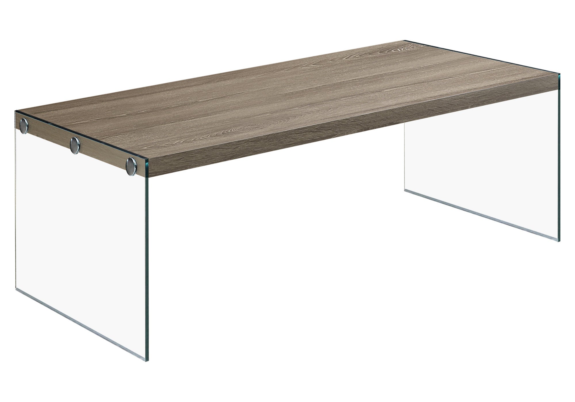 MN-943054    Coffee Table, Accent, Cocktail, Rectangular, Living Room, Tempered Glass, Laminate, Dark Taupe, Clear, Contemporary, Modern