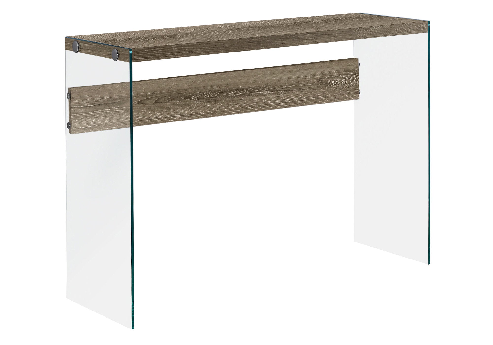 MN-953055    Accent Table, Console, Entryway, Narrow, Sofa, Living Room, Bedroom, Tempered Glass, Laminate, Dark Taupe, Clear, Contemporary, Modern