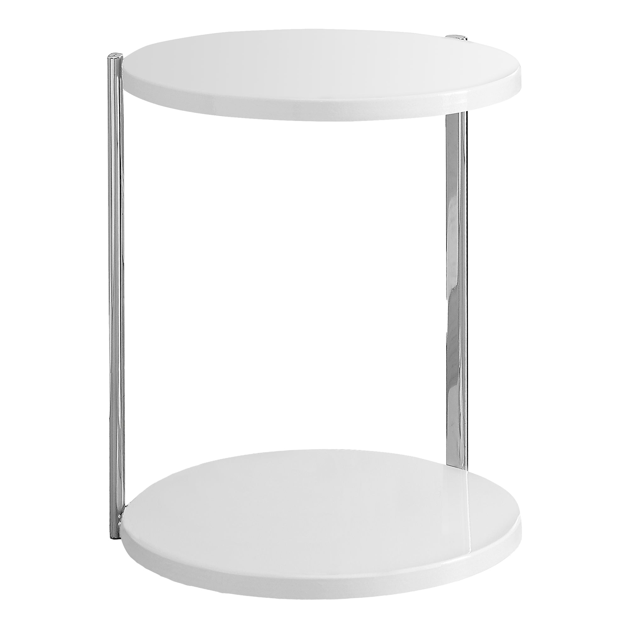 MN-963056    Accent Table, Side, End, Nightstand, Lamp, Living Room, Bedroom, Metal Base, Laminate, Glossy White, Chrome, Contemporary, Modern