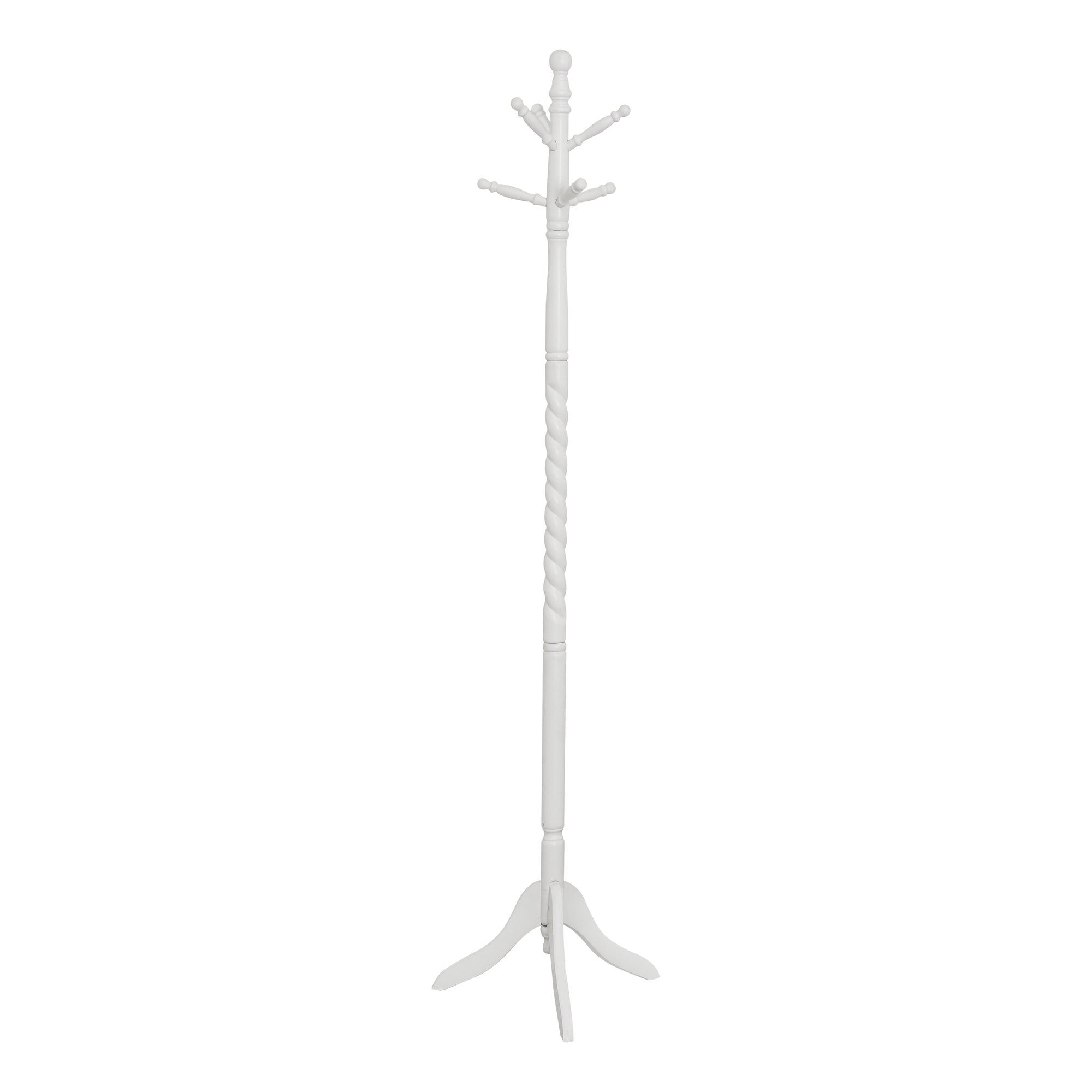 MN-973057    Coat Rack, Hall Tree, Free Standing, 6 Hooks, Entryway, 72"H, Wooden, White, Traditional