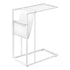 MN-133067    Accent Table, C-Shaped, End, Side, Snack, Living Room, Bedroom, Magazine Storage, Metal Legs, Leather Look, Tempered Glass, White, Chrome, Contemporary, Modern