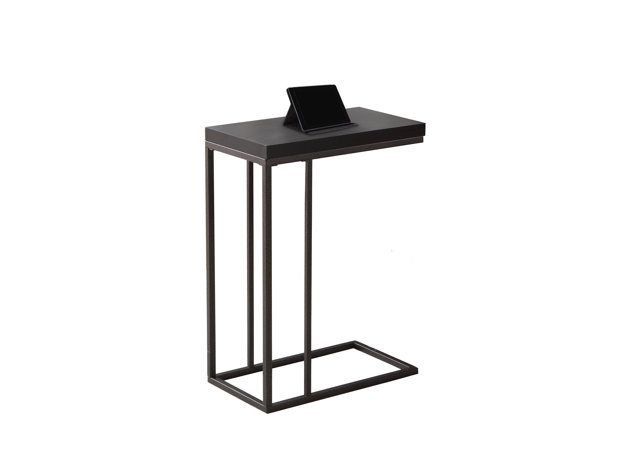 MN-183088    Accent Table, C-Shaped, End, Side, Snack, Living Room, Bedroom, Metal Legs, Laminate, Dark Brown, Bronze Metal, Contemporary, Modern