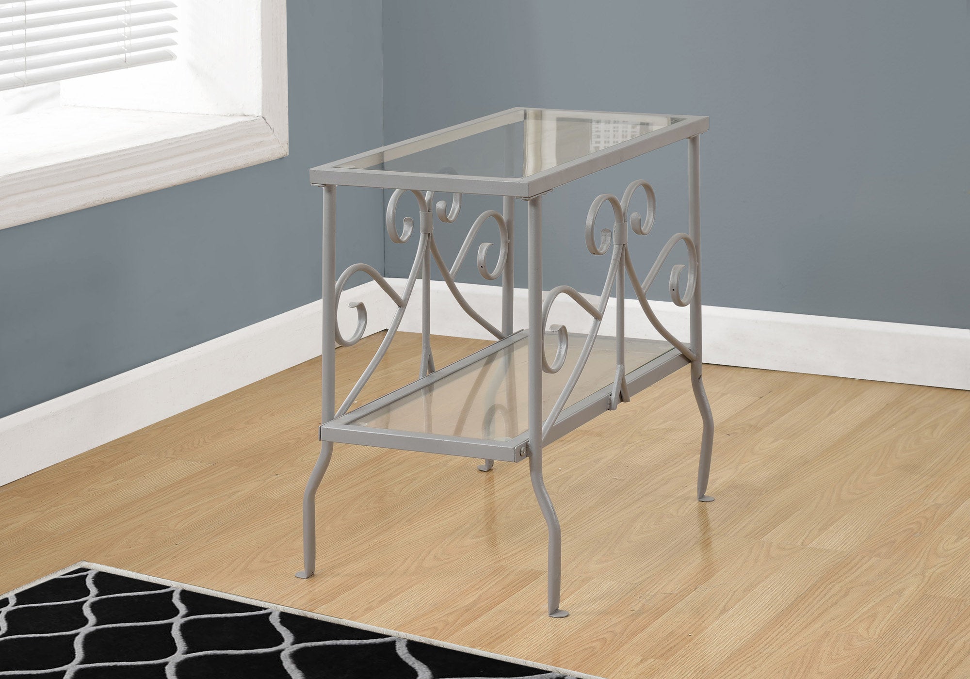 MN-293106    Accent Table, Side, End, Nightstand, Lamp, Living Room, Bedroom, Metal Base, Tempered Glass, Grey, Contemporary, Modern