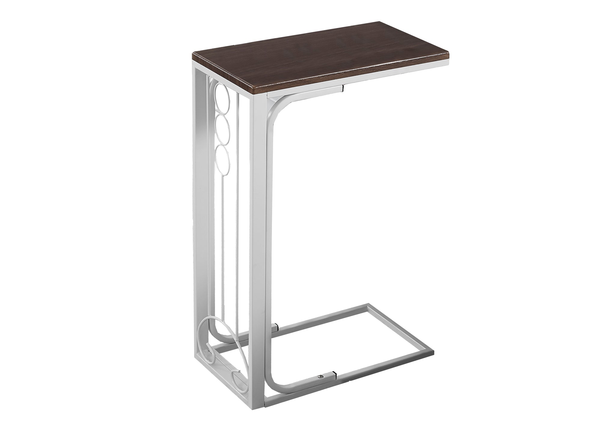 MN-413136    Accent Table, C-Shaped, End, Side, Snack, Living Room, Bedroom, Metal Legs, Laminate, Cherry, Silver, Contemporary, Modern