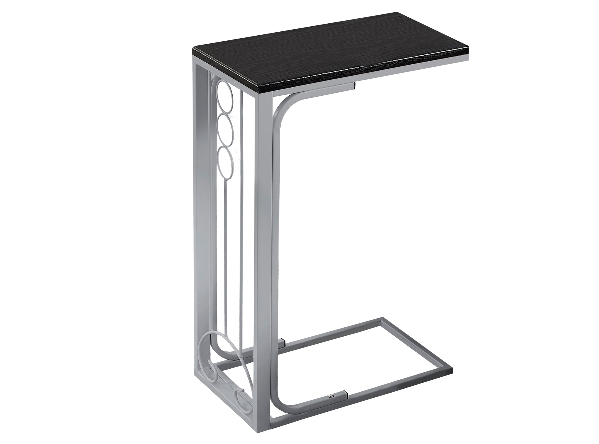 MN-423137    Accent Table, C-Shaped, End, Side, Snack, Living Room, Bedroom, Metal Legs, Laminate, Black, Silver, Contemporary, Modern
