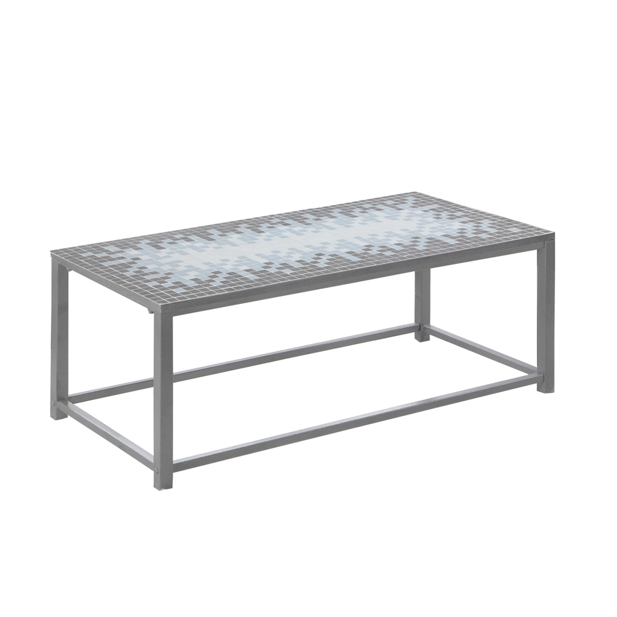 MN-443140    Coffee Table, Accent, Cocktail, Rectangular, Living Room, Metal Frame, Tile, Grey, Silver, Transitional
