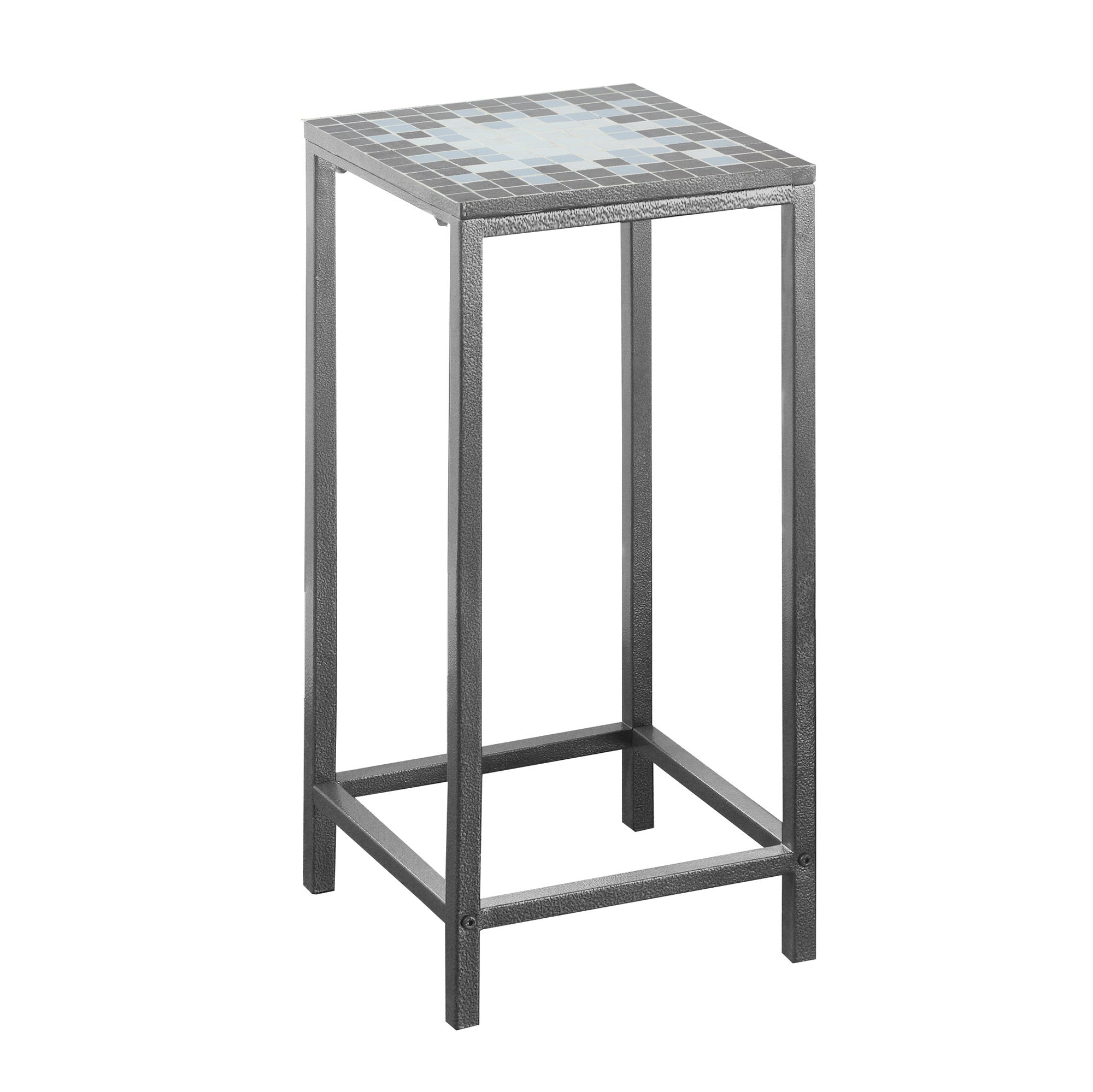 MN-473145    Accent Table, Side, End, Plsant Stand, Square, Living Room, Bedroom, Metal Legs, Tile, Black, Blue, Transitional
