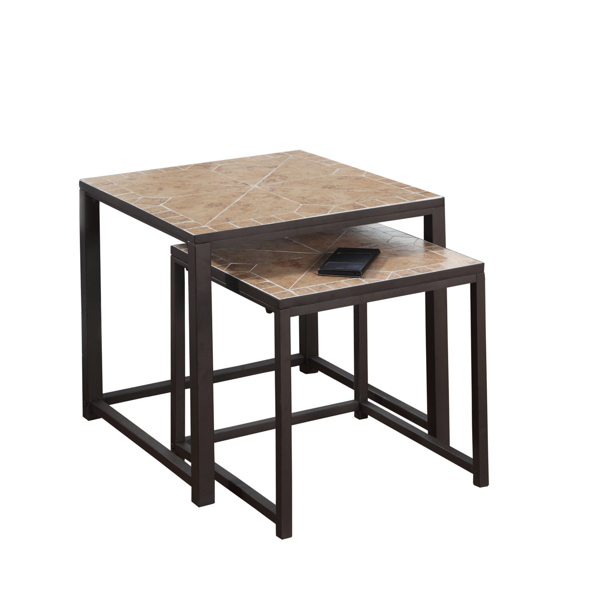 MN-523161    Nesting Table, Set Of 2, Side, End, Metal, Accent, Living Room, Bedroom, Metal Base, Tile, Terracotta, Bronze, Transitional