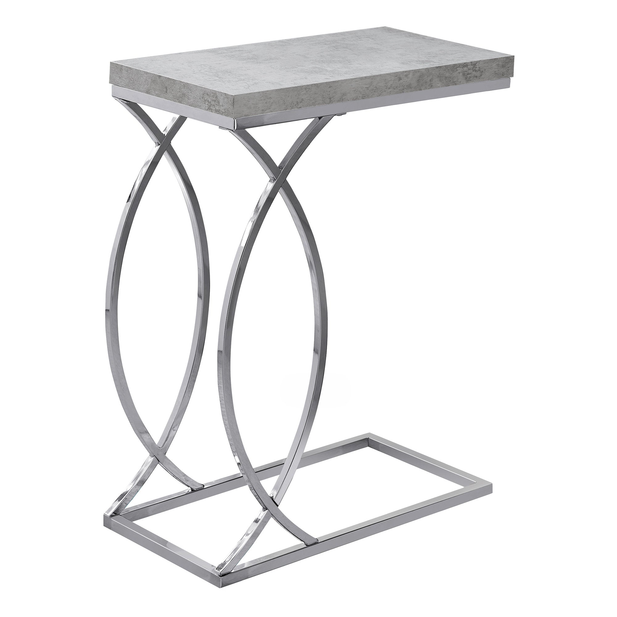 MN-613185    Accent Table, C-Shaped, End, Side, Snack, Living Room, Bedroom, Metal Legs, Laminate, Grey Cement Look, Chrome, Contemporary, Modern