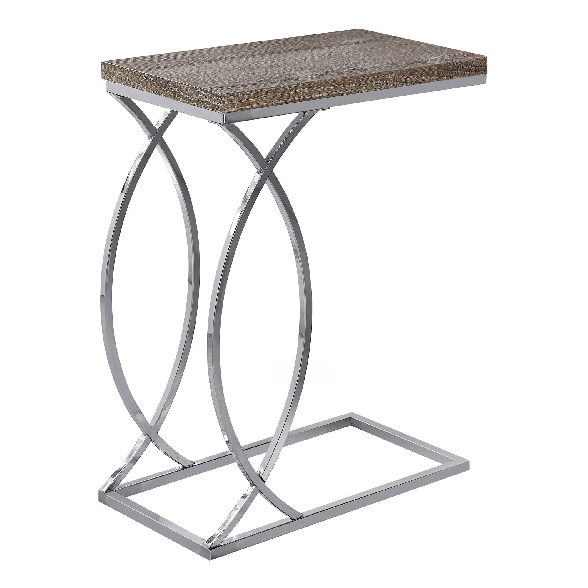 MN-623186    Accent Table, C-Shaped, End, Side, Snack, Living Room, Bedroom, Metal Legs, Laminate, Dark Taupe, Chrome, Contemporary, Modern