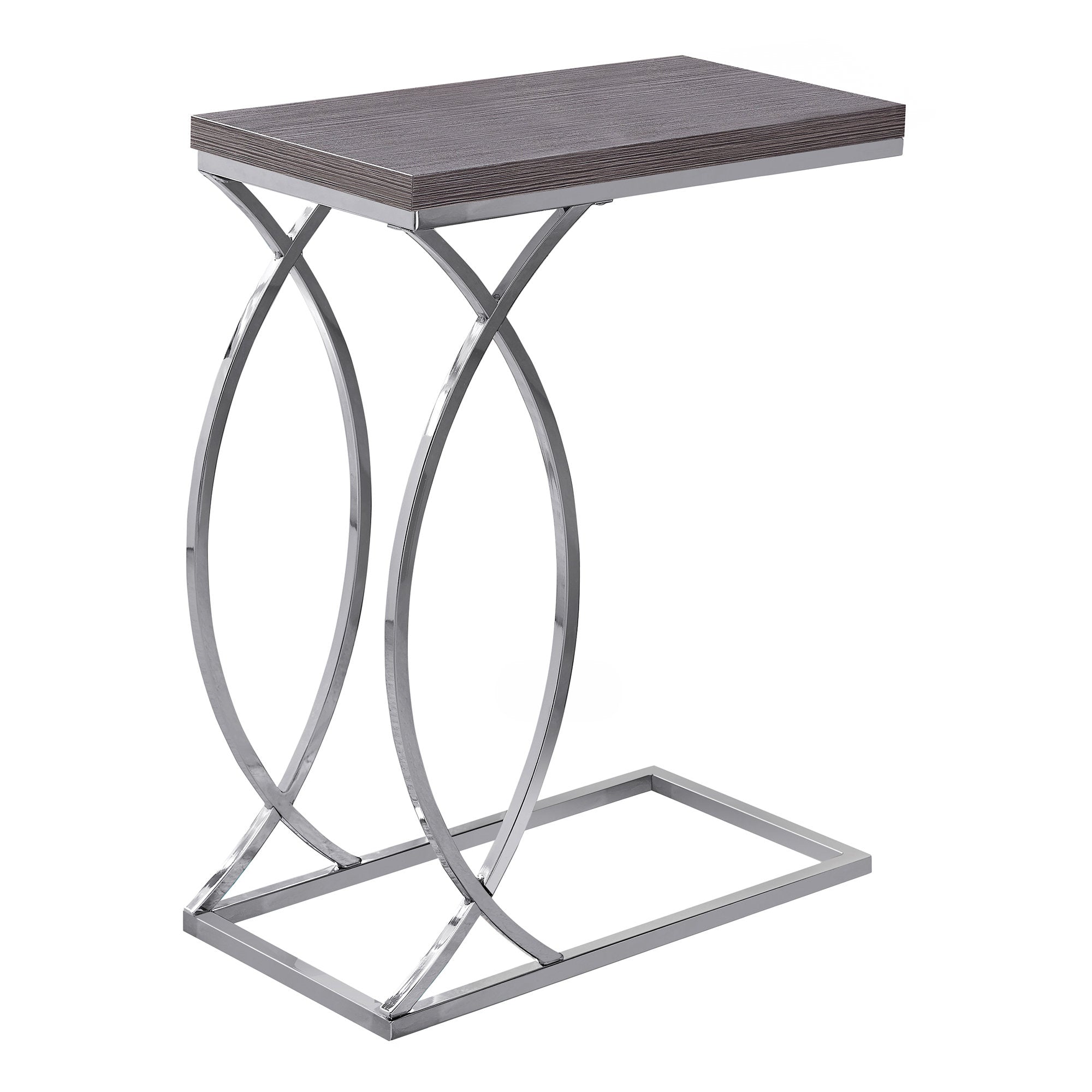 MN-633187    Accent Table, C-Shaped, End, Side, Snack, Living Room, Bedroom, Metal Legs, Laminate, Grey, Chrome, Contemporary, Modern