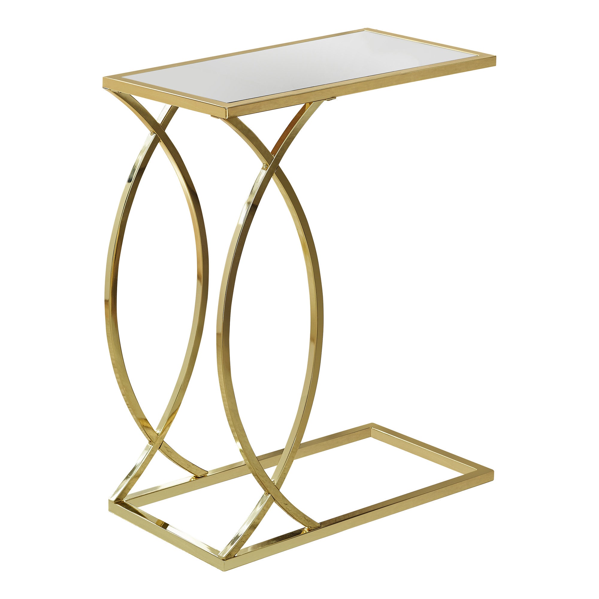MN-643188    Accent Table, C-Shaped, End, Side, Snack, Living Room, Bedroom, Metal Legs, Laminate, Mirror, Gold, Contemporary, Modern