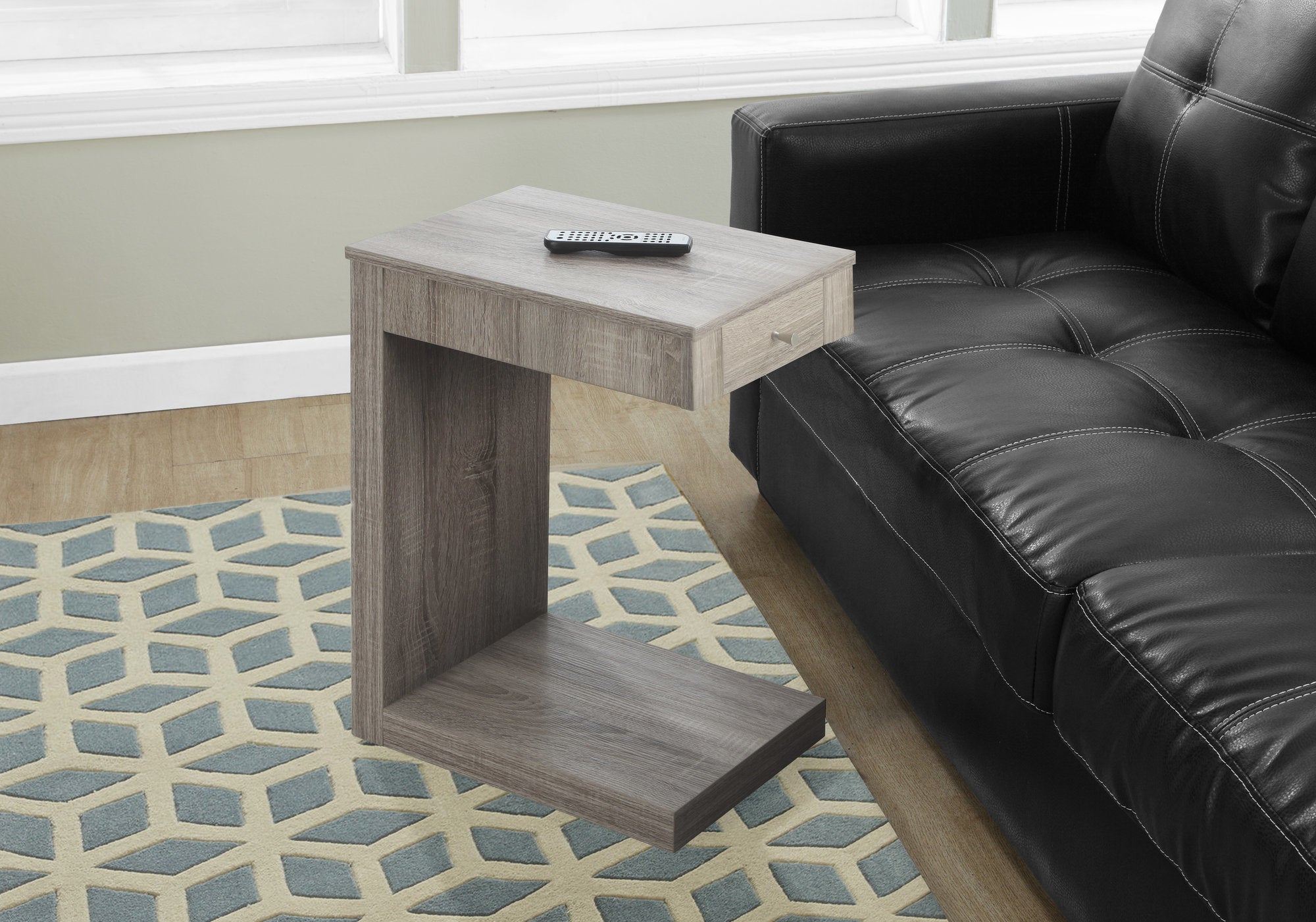 MN-653191    Accent Table, C-Shaped, End, Side, Snack, Living Room, Bedroom, Storage Drawer, Laminate, Dark Taupe, Contemporary, Modern
