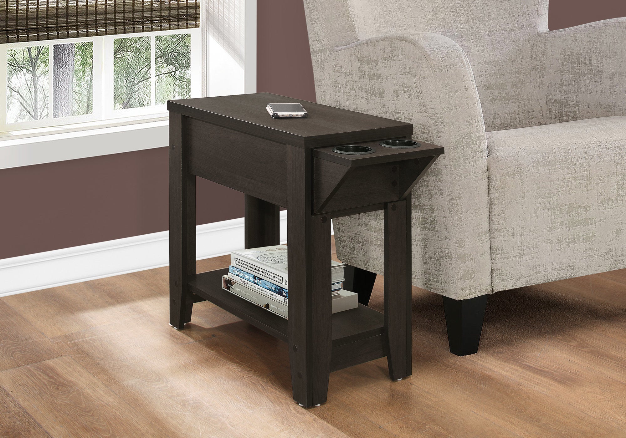 MN-673197    Accent Table, Side, End, Storage, Lamp, Living Room, Bedroom, Laminate, Dark Brown, Contemporary, Modern