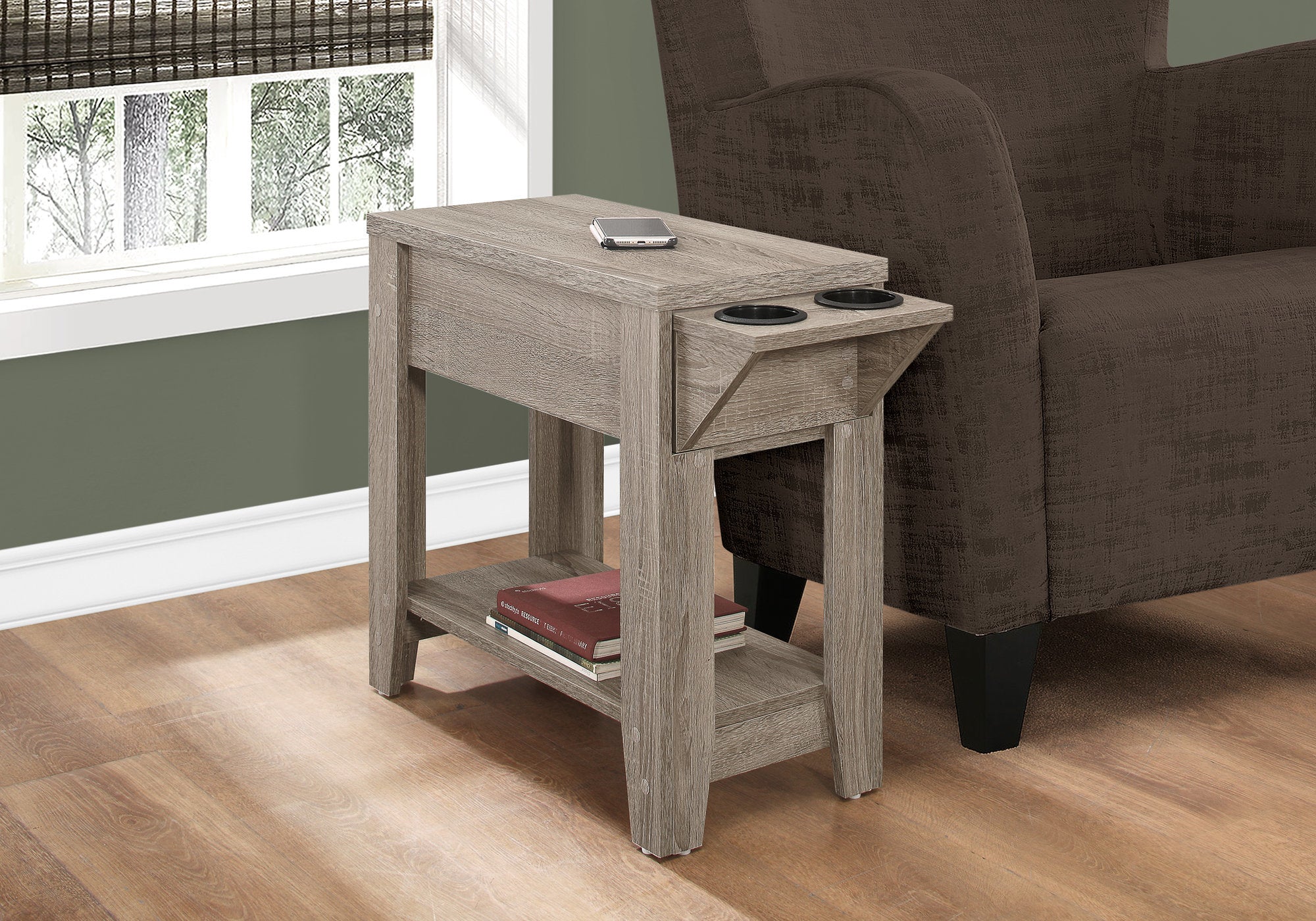 MN-683198    Accent Table, Side, End, Storage, Lamp, Living Room, Bedroom, Laminate, Dark Taupe, Contemporary, Modern