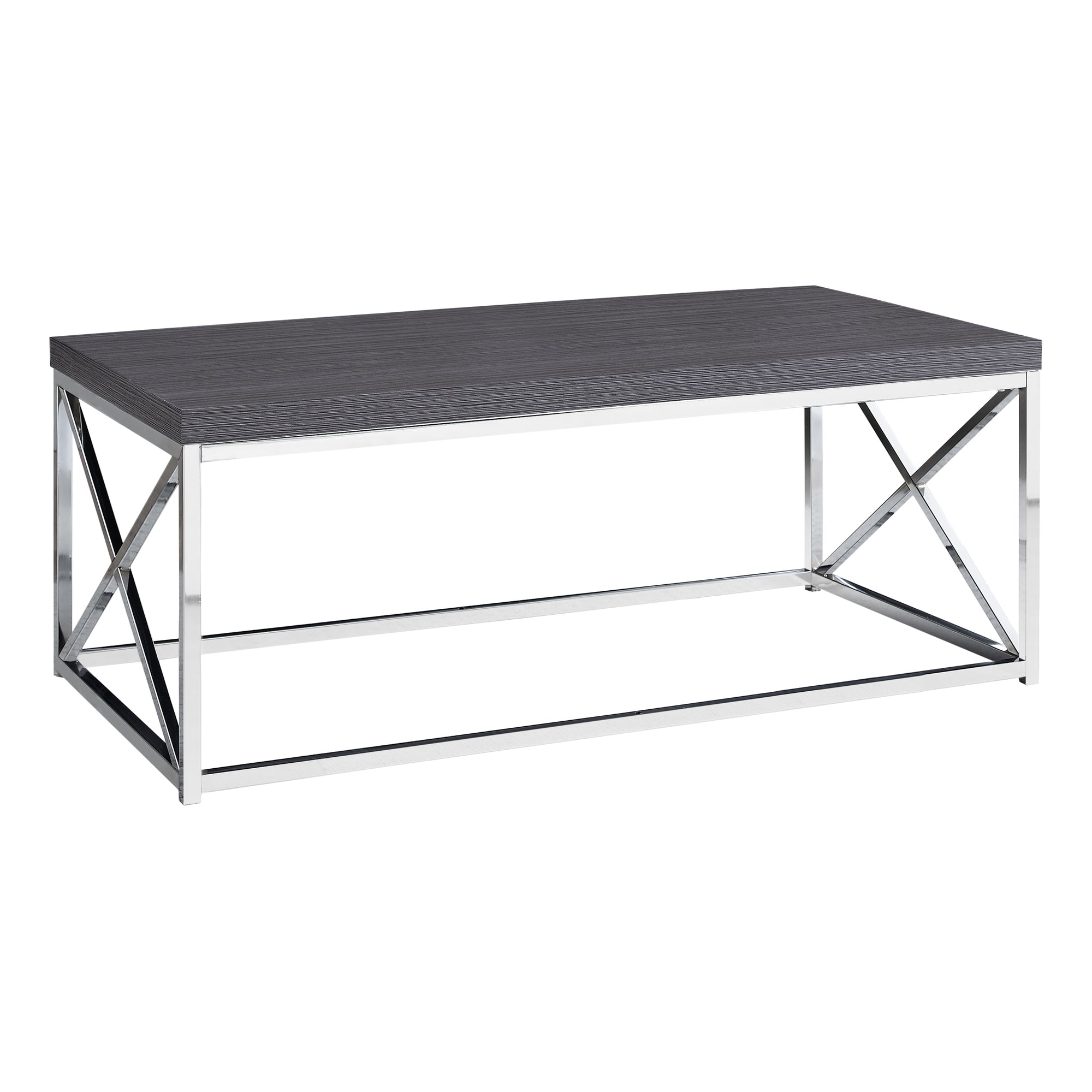MN-743225    Coffee Table, Accent, Cocktail, Rectangular, Living Room, Metal Frame, Laminate, Grey, Chrome, Contemporary, Modern