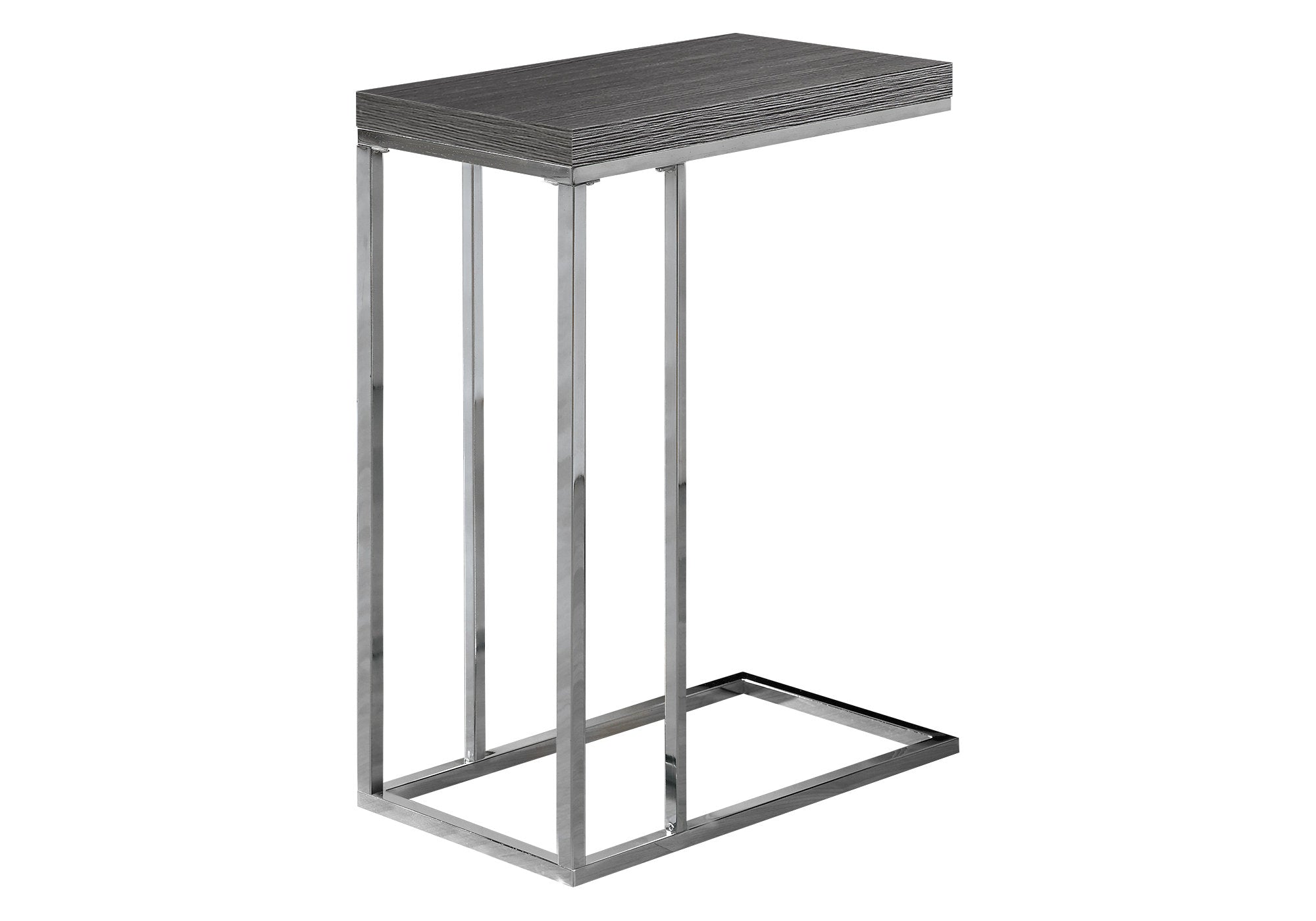 MN-763228    Accent Table, C-Shaped, End, Side, Snack, Living Room, Bedroom, Metal Legs, Laminate, Grey, Chrome, Contemporary, Modern
