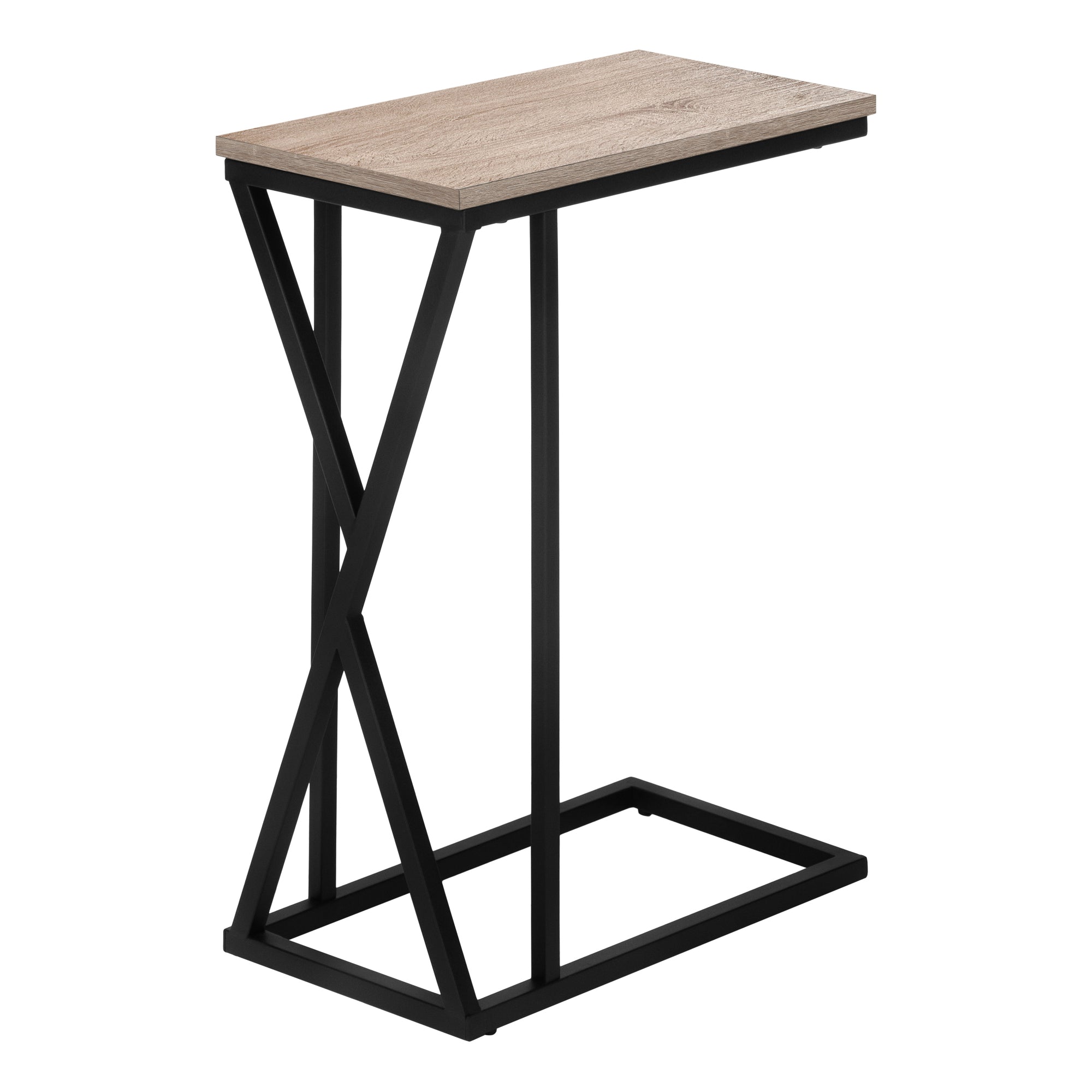 MN-863249    Accent Table, C-Shaped, End, Side, Snack, Living Room, Bedroom, Metal Legs, Laminate, Dark Taupe, Black, Contemporary, Modern