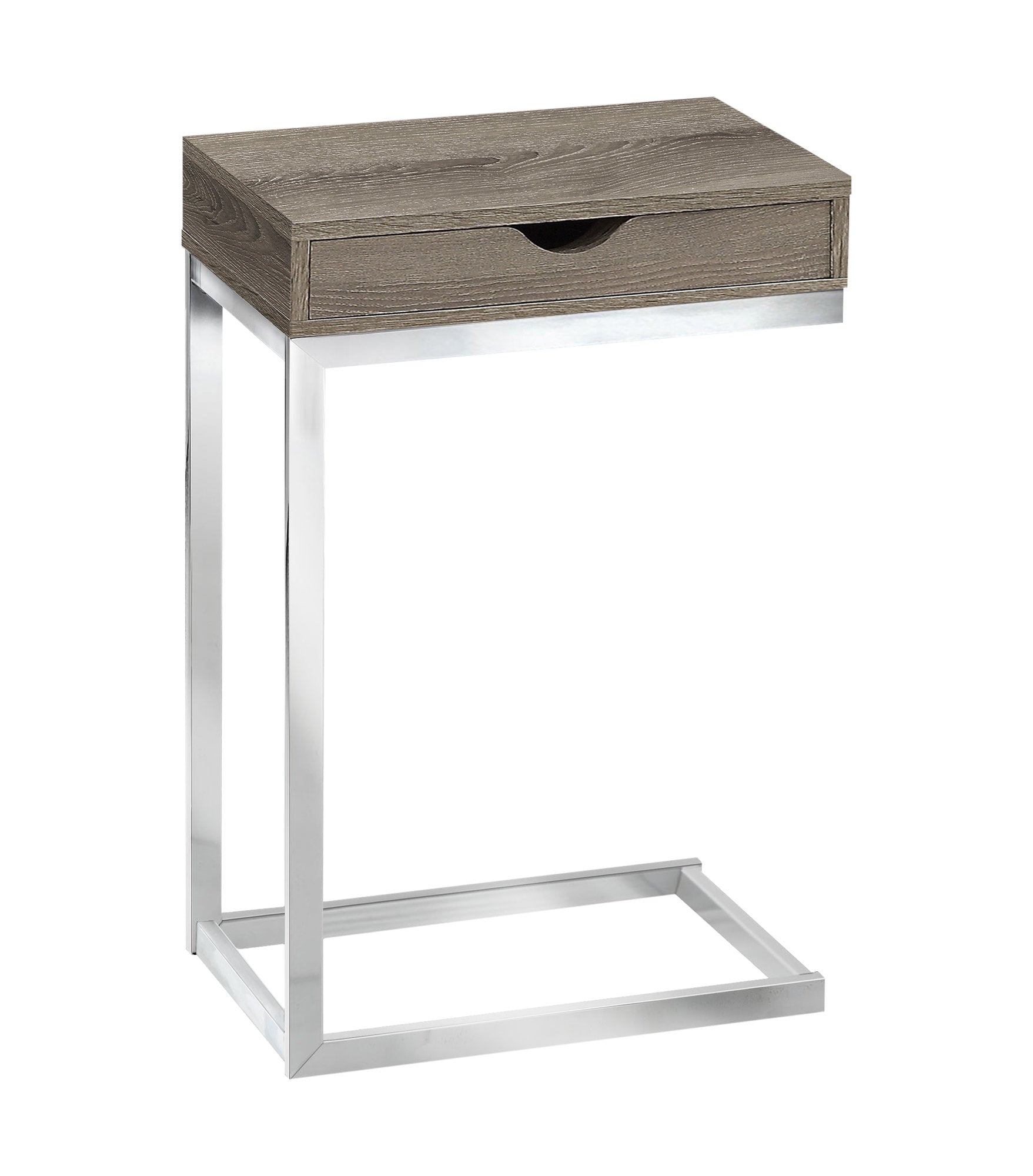 MN-903254    Accent Table, C-Shaped, End, Side, Snack, Living Room, Bedroom, Storage Drawer, Metal Legs, Laminate, Dark Taupe, Chrome, Contemporary, Modern