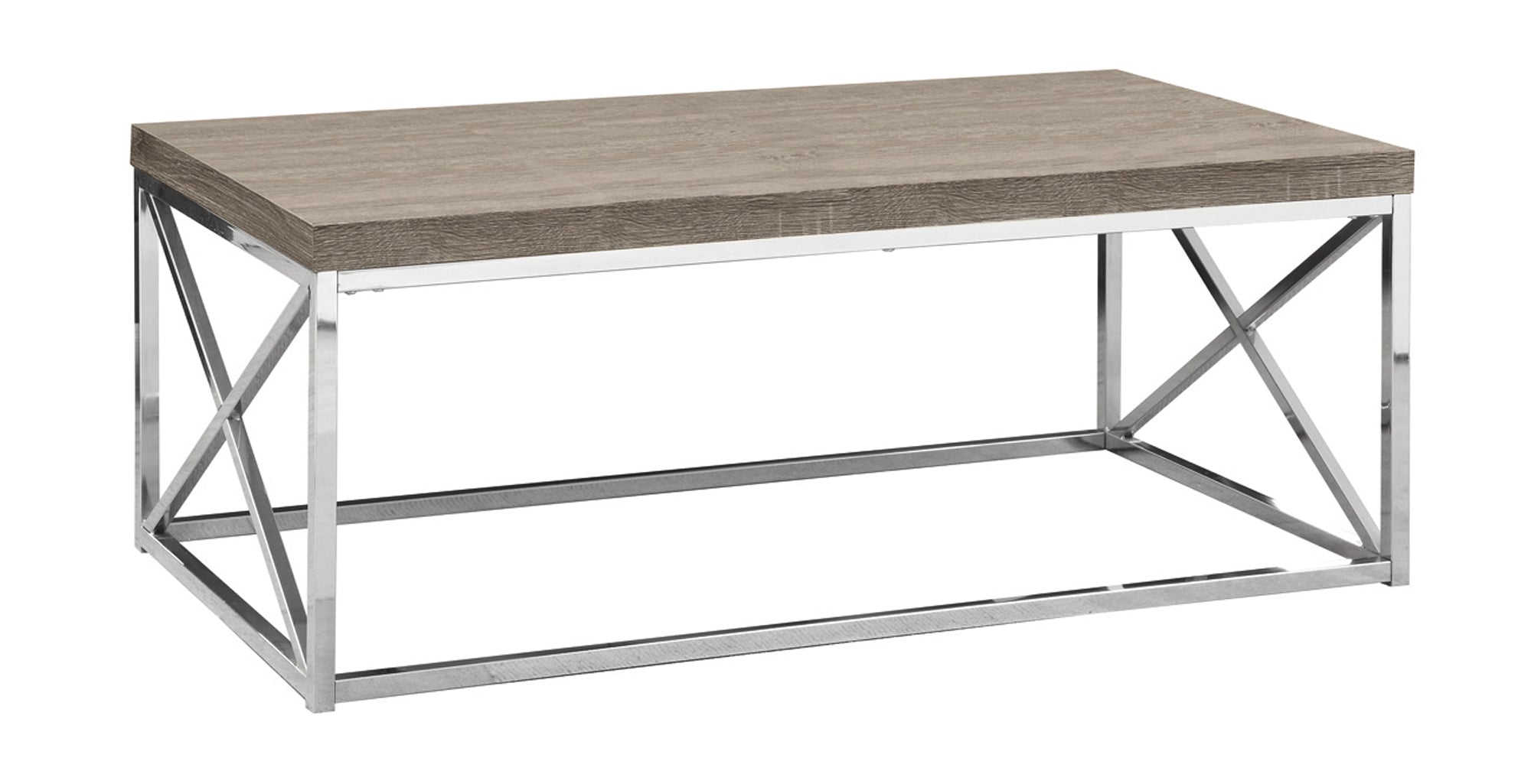 MN-933258    Coffee Table, Accent, Cocktail, Rectangular, Living Room, Metal Frame, Laminate, Dark Taupe, Chrome, Contemporary, Modern