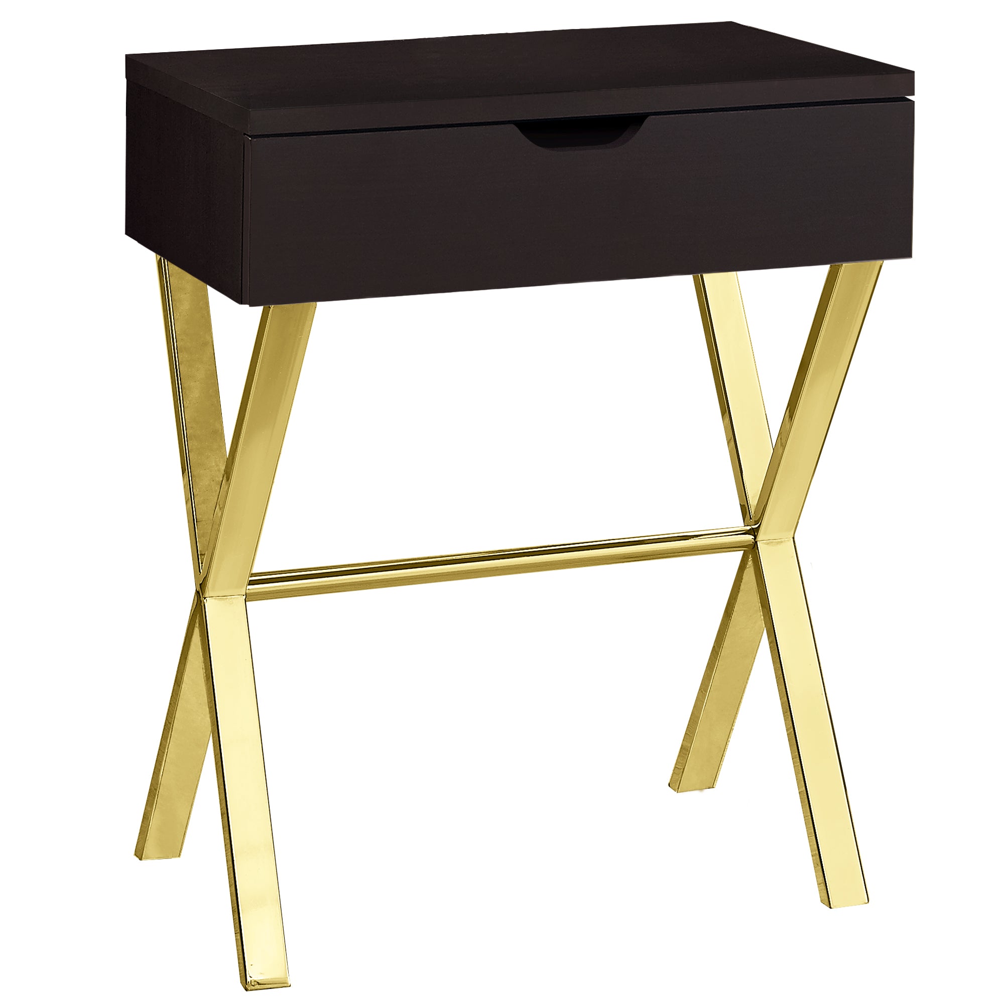 MN-943261    Accent Table, Side, End, Nightstand, Lamp, Living Room, Bedroom, Metal Legs, Laminate, Dark Brown, Gold, Contemporary, Modern