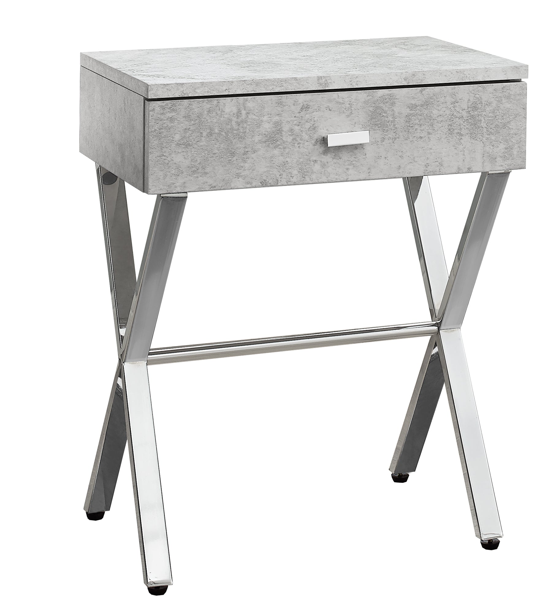 MN-973264    Accent Table, Side, End, Nightstand, Lamp, Living Room, Bedroom, Metal Legs, Laminate, Grey Cement Look, Chrome, Contemporary, Modern
