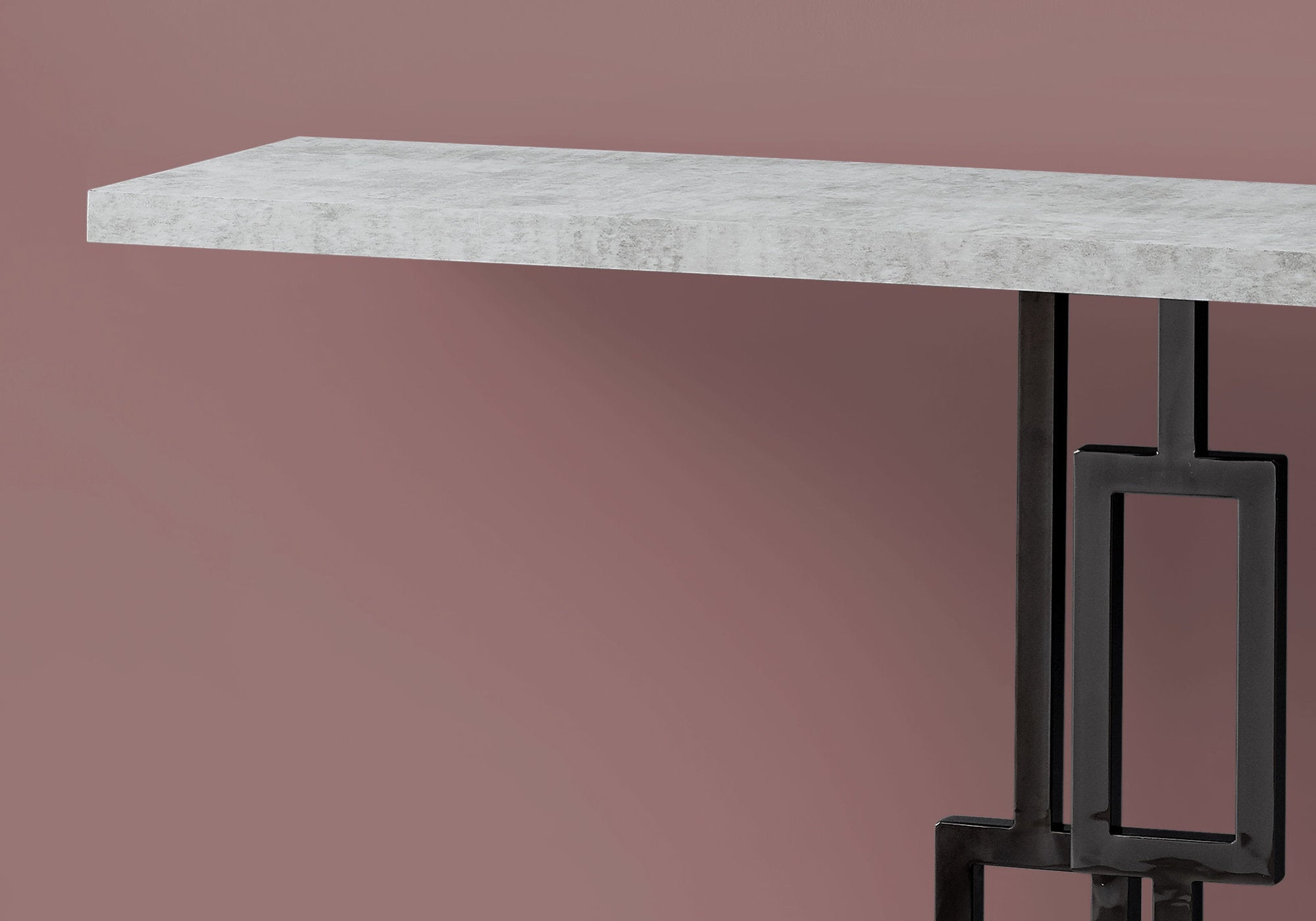 MN-993267    Accent Table, Console, Entryway, Narrow, Sofa, Living Room, Bedroom, Metal Base, Laminate, Grey Cement Look, Black Nickel, Contemporary, Modern