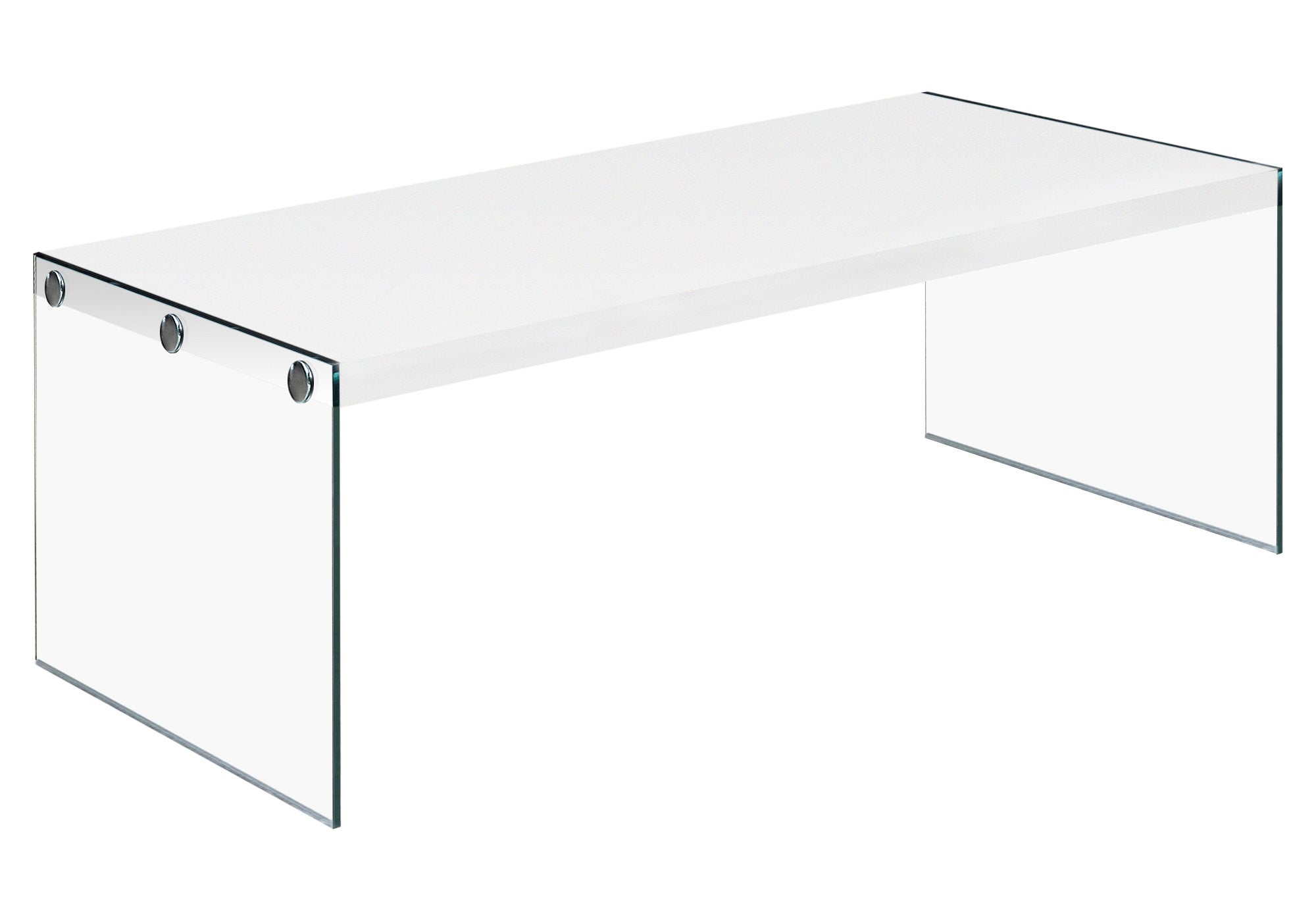 MN-133286    Coffee Table, Accent, Cocktail, Rectangular, Living Room, Tempered Glass, Laminate, Glossy White, Clear, Contemporary, Modern