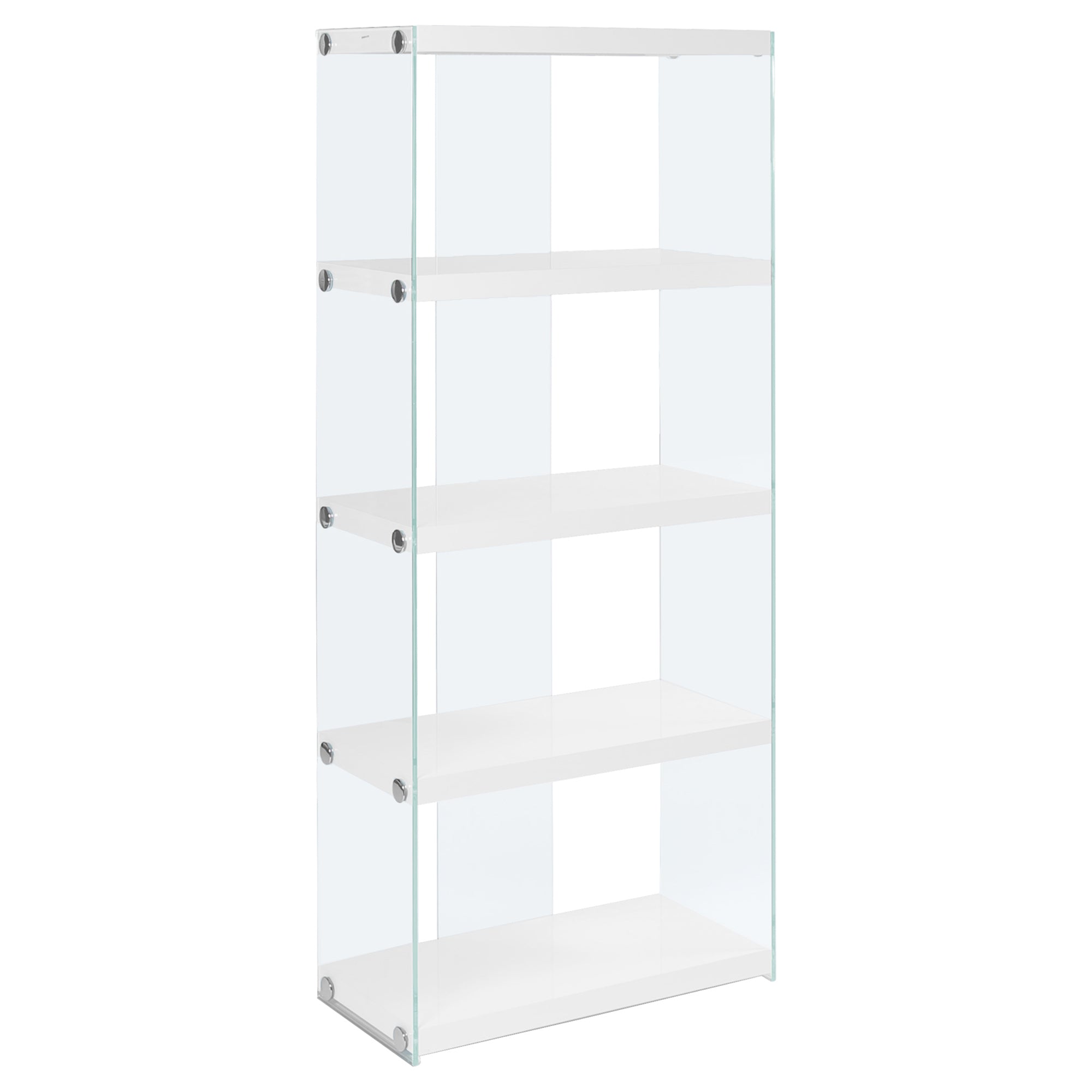 MN-163289    Bookshelf, Bookcase, Etagere, 5 Tier, Office, Bedroom, 60"H, Tempered Glass, Laminate, Glossy White, Clear, Contemporary, Modern