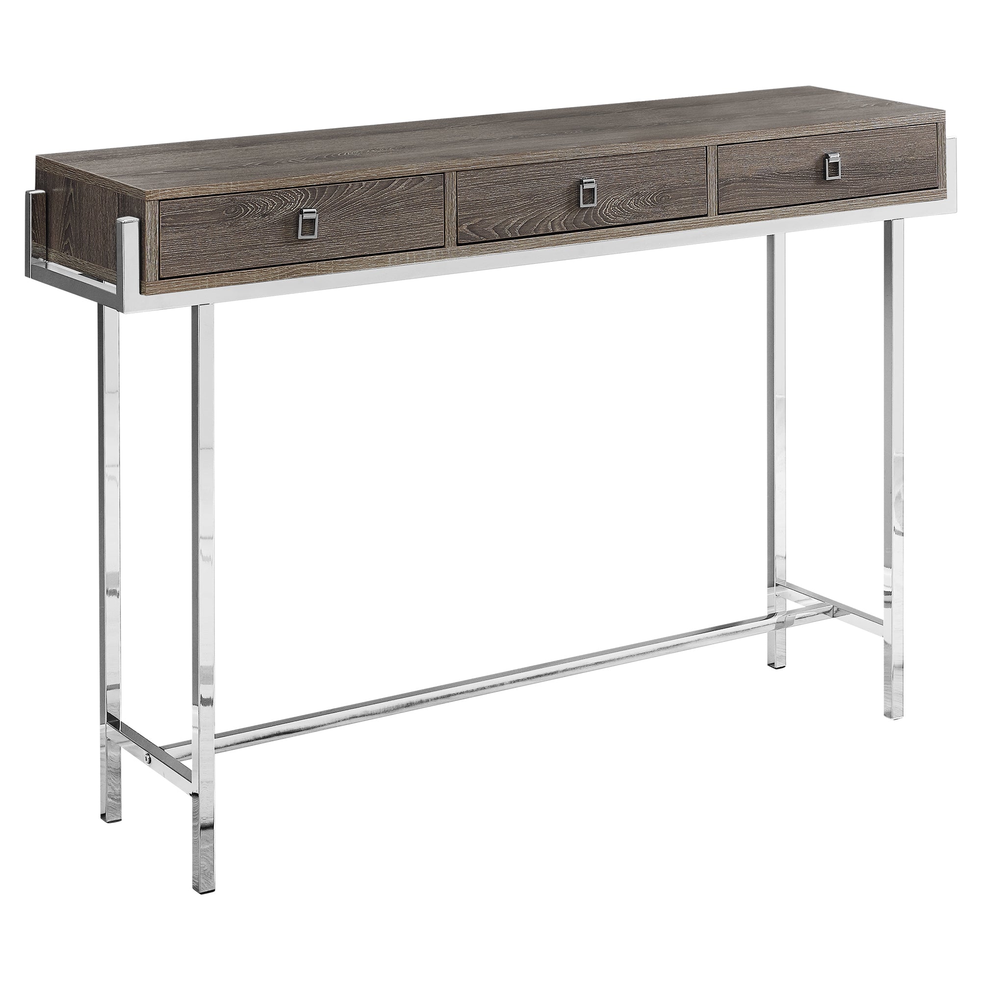 MN-193299    Accent Table, Console, Entryway, Narrow, Sofa, Living Room, Bedroom, Metal Legs, Laminate, Dark Taupe, Chrome, Contemporary, Modern