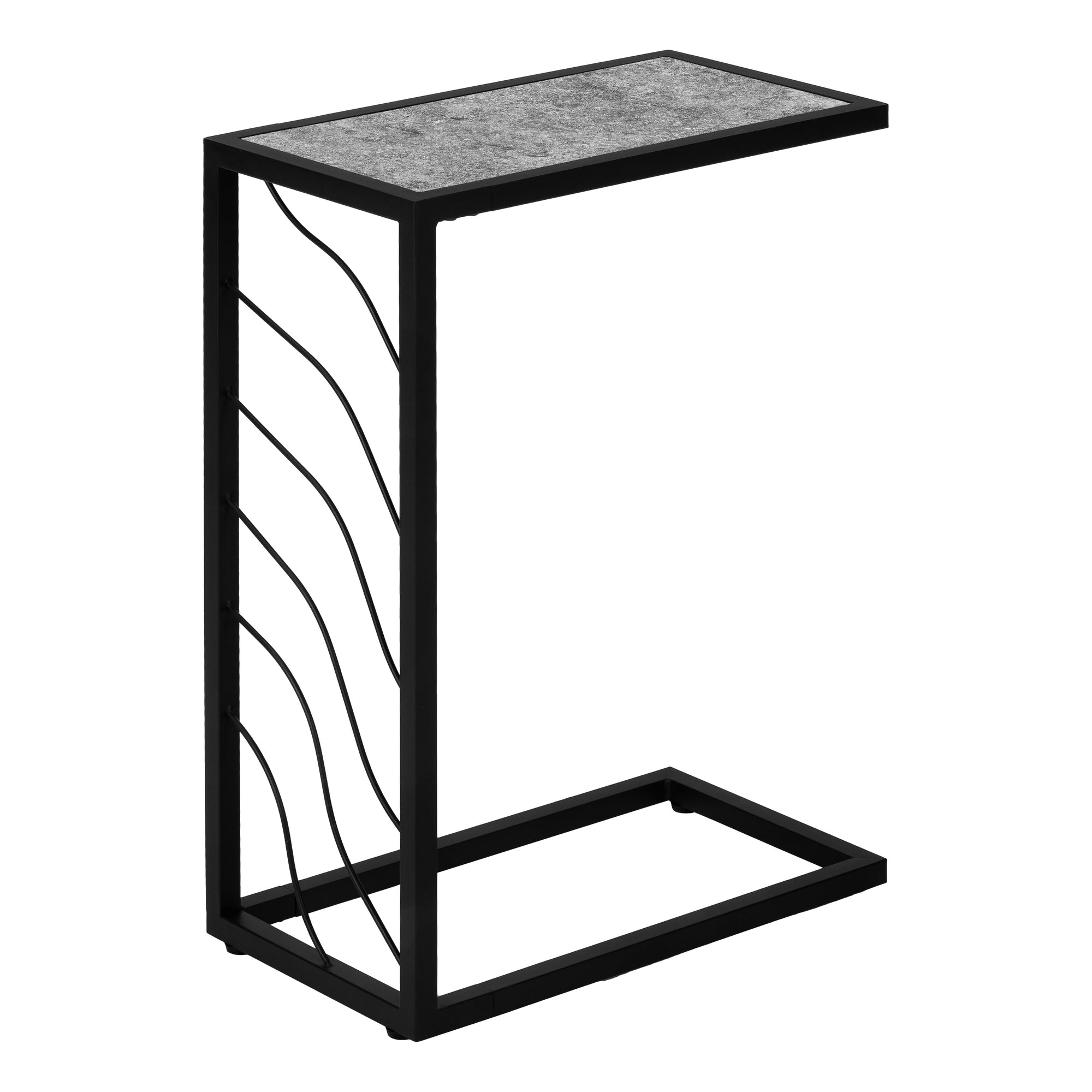 MN-213301    Accent Table, C-Shaped, End, Side, Snack, Living Room, Bedroom, Metal Frame, Laminate, Grey Stone Look, Black, Contemporary, Modern
