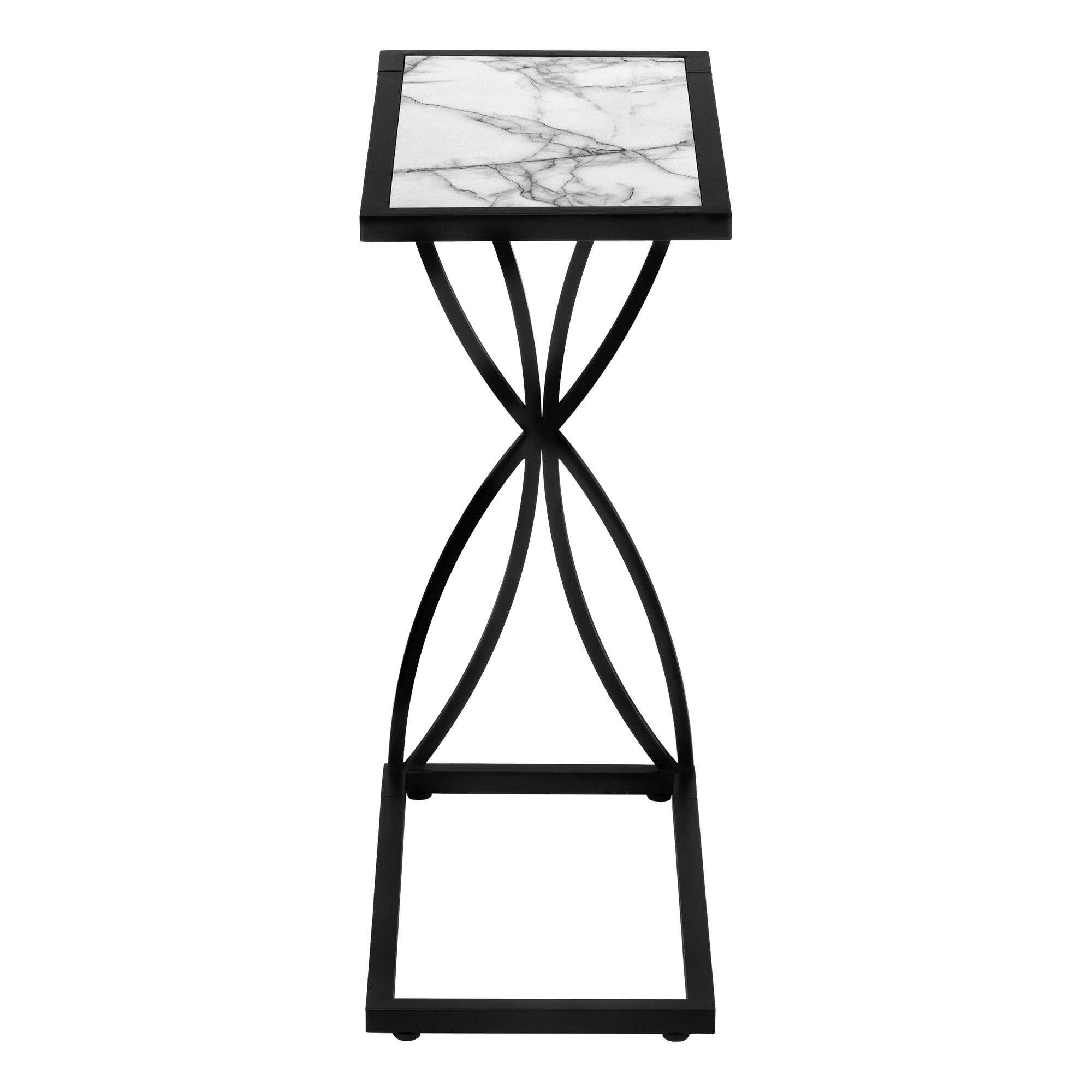MN-223304    Accent Table, C-Shaped, End, Side, Snack, Living Room, Bedroom, Metal Frame, Laminate, White Marble Look, Black, Contemporary, Modern