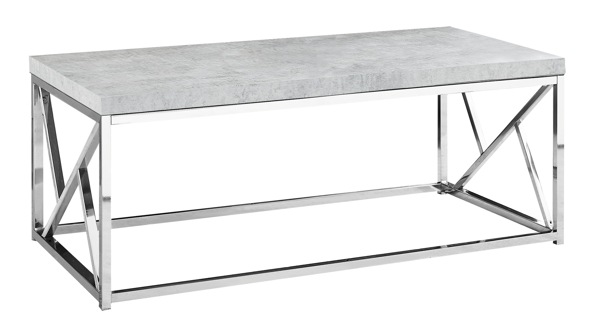 MN-383375    Coffee Table, Accent, Cocktail, Rectangular, Living Room, Metal Frame, Laminate, Grey Cement Look, Chrome, Contemporary, Modern