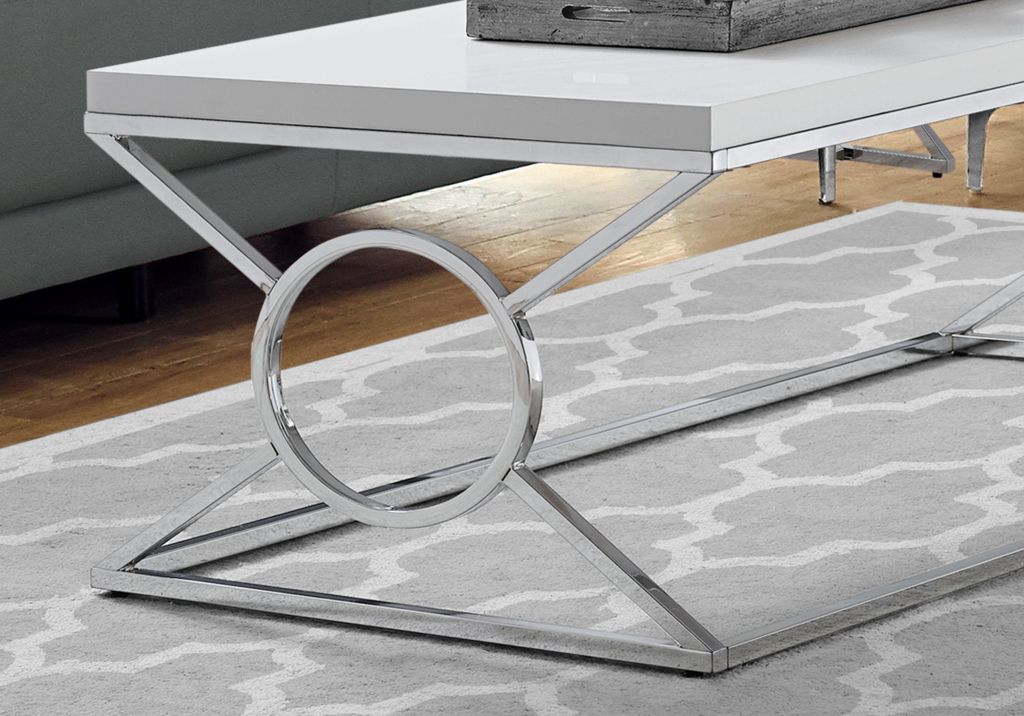 MN-433400    Coffee Table, Accent, Cocktail, Rectangular, Living Room, Metal Frame, Laminate, Glossy White, Chrome, Contemporary, Modern