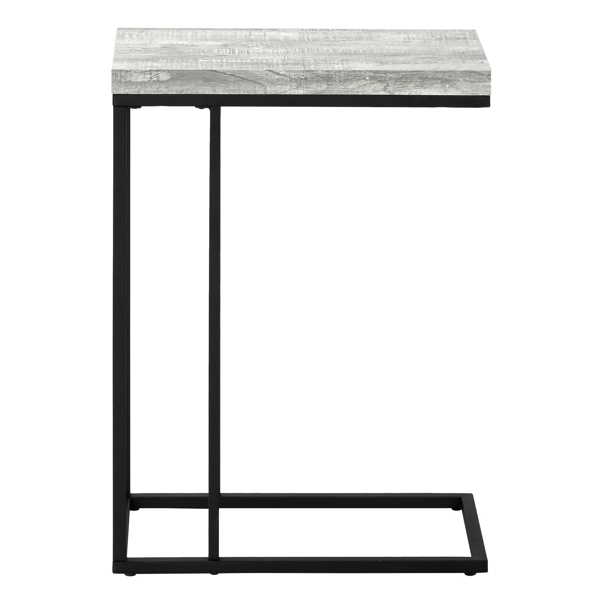 MN-473404    Accent Table, C-Shaped, End, Side, Snack, Living Room, Bedroom, Metal Legs, Laminate, Grey Reclaimed Wood Look, Black, Contemporary, Modern