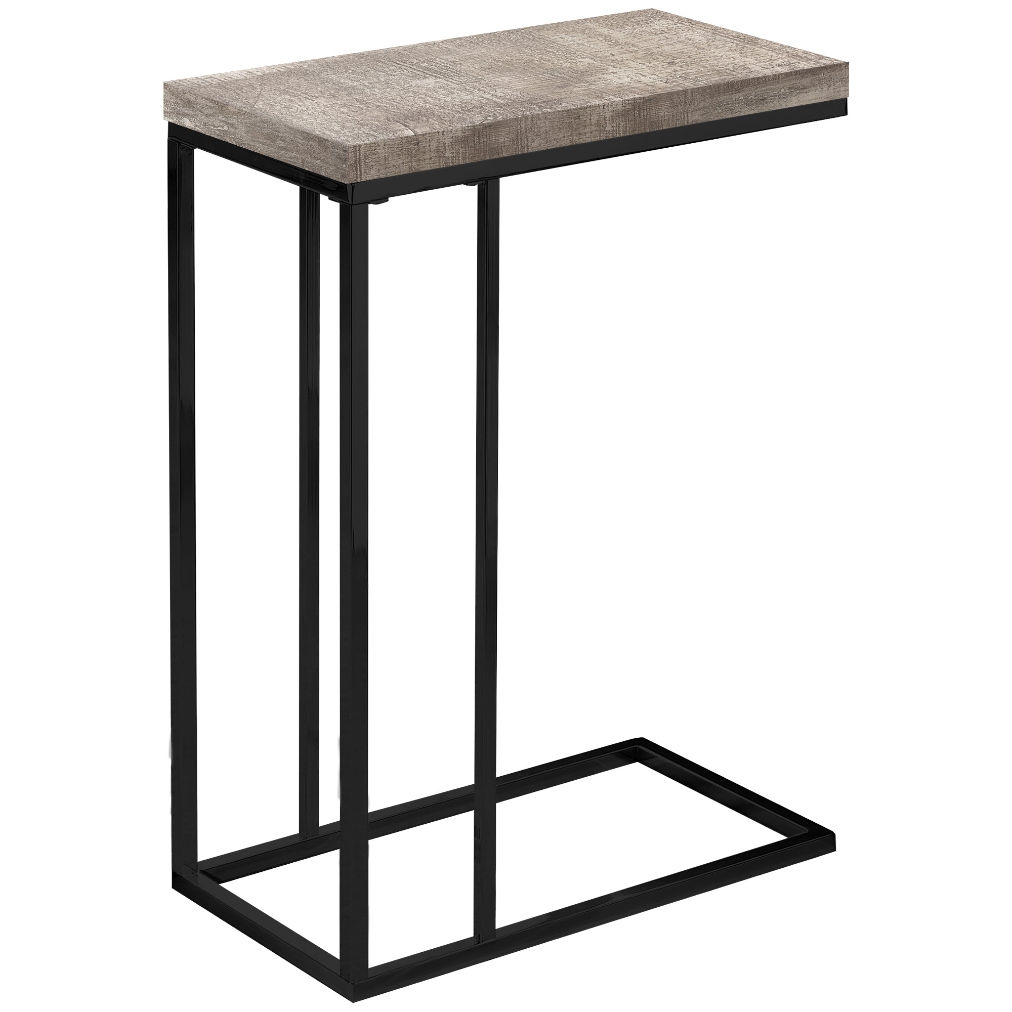 MN-483405    Accent Table, C-Shaped, End, Side, Snack, Living Room, Bedroom, Metal Legs, Laminate, Taupe Reclaimed Wood Look, Black, Contemporary, Modern