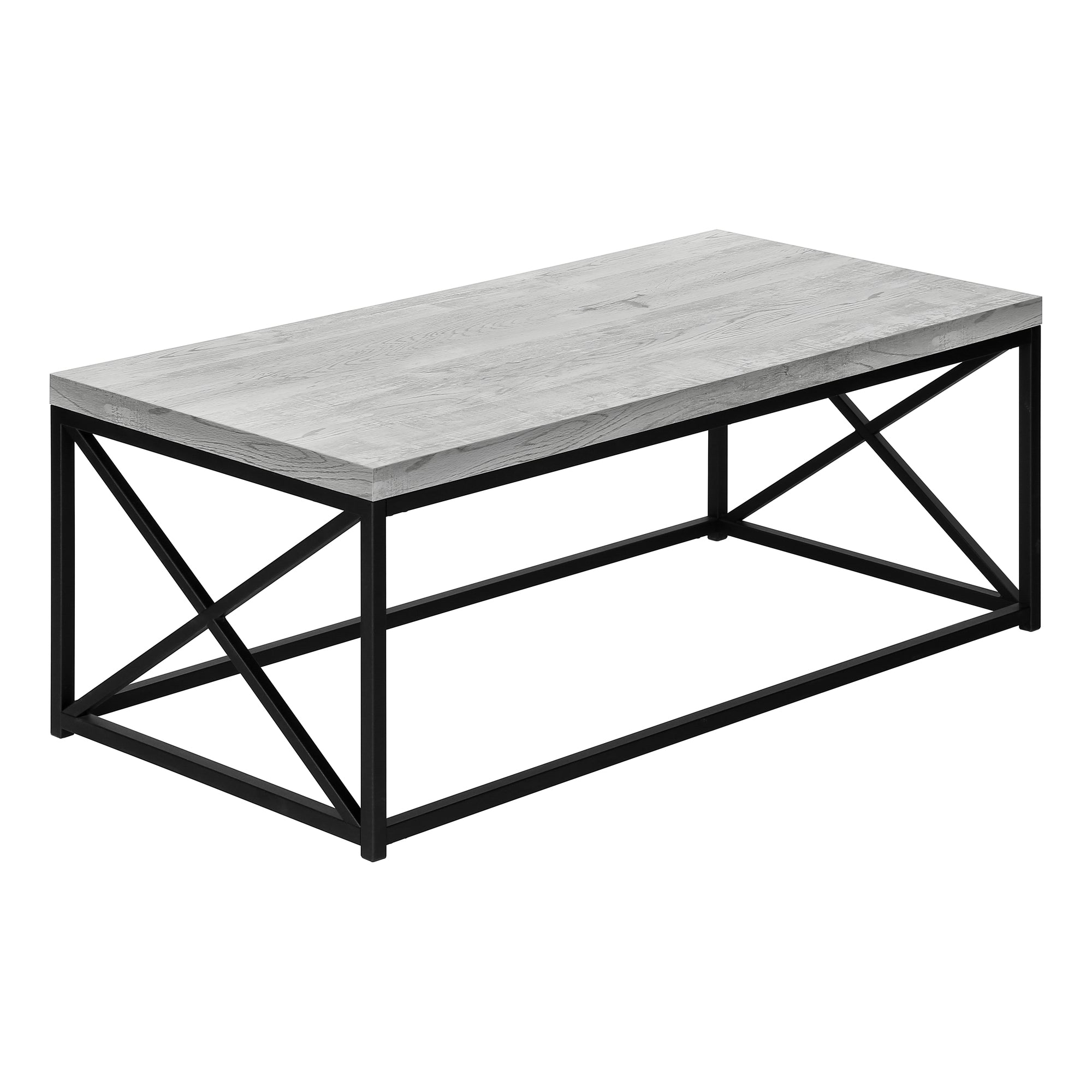 MN-563417    Coffee Table, Accent, Cocktail, Rectangular, Living Room, Metal Frame, Laminate, Grey Reclaimed Wood Look, Black, Contemporary, Modern