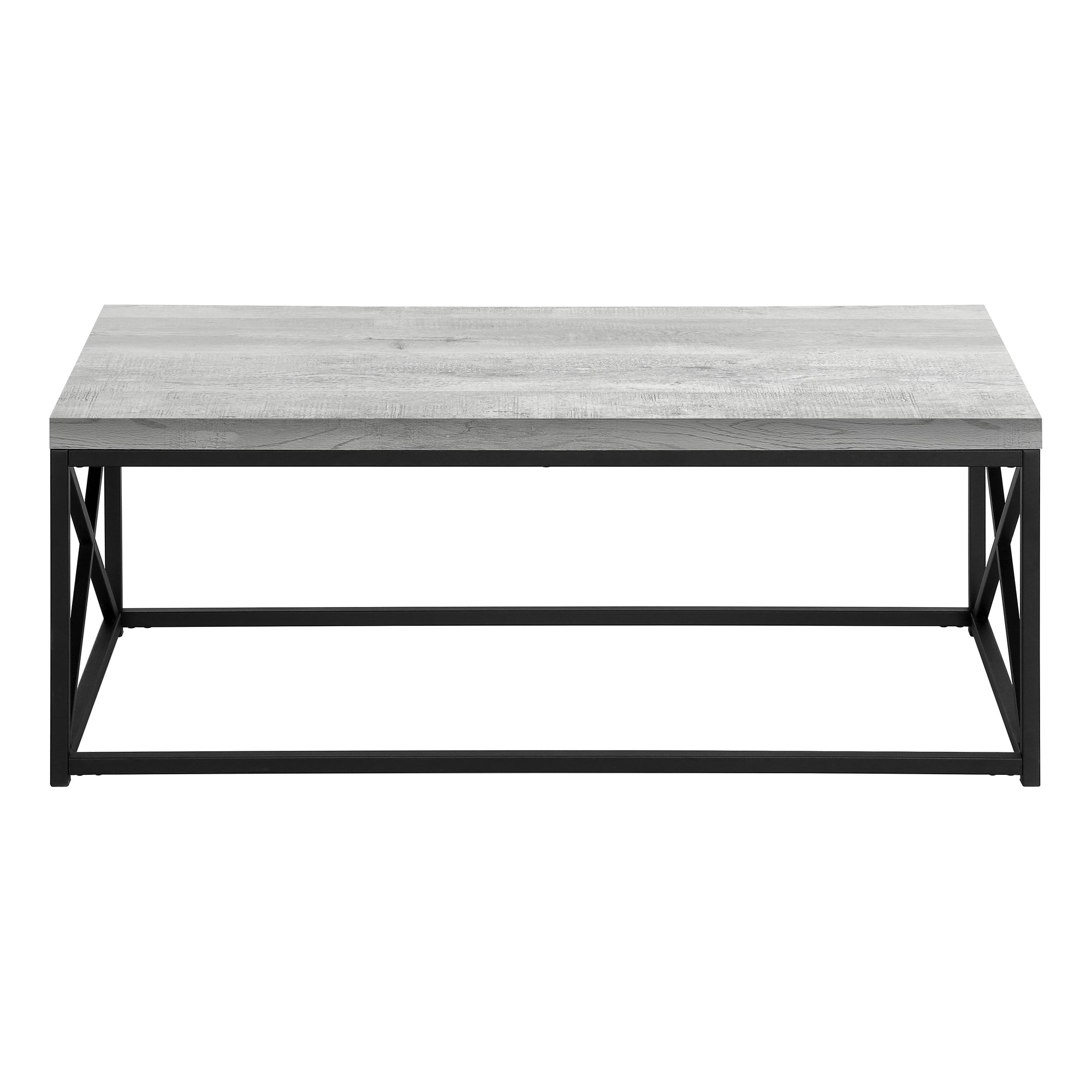 MN-563417    Coffee Table, Accent, Cocktail, Rectangular, Living Room, Metal Frame, Laminate, Grey Reclaimed Wood Look, Black, Contemporary, Modern