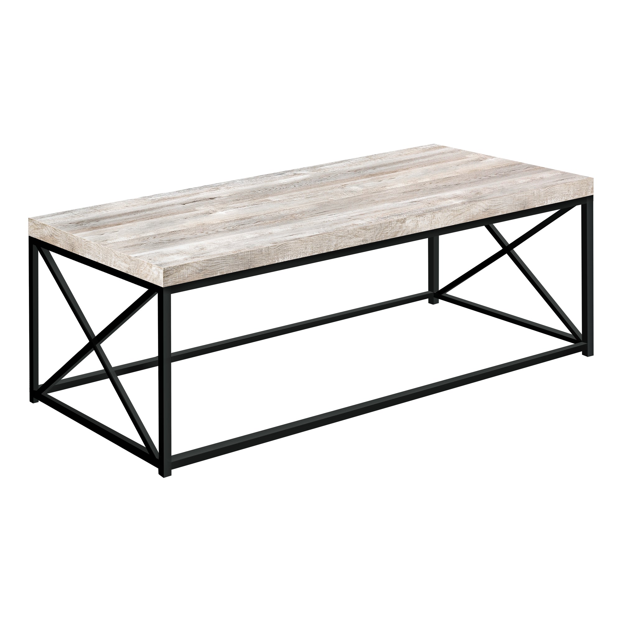 MN-573418    Coffee Table, Accent, Cocktail, Rectangular, Living Room, Metal Frame, Laminate, Taupe Reclaimed Wood Look, Black, Contemporary, Modern