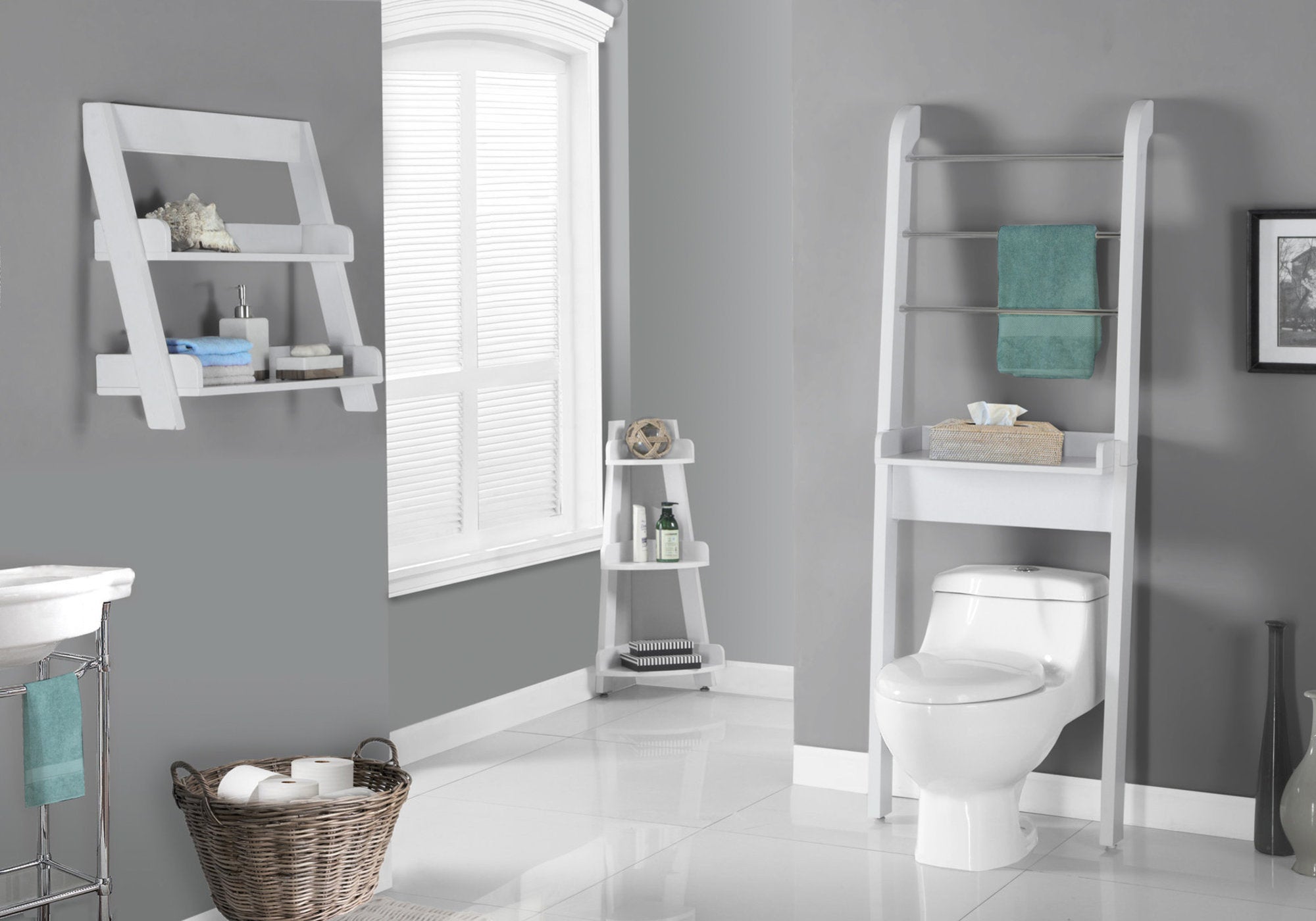 MN-613439    Bathroom Accent - 24"H / White Wall Mount Shelf