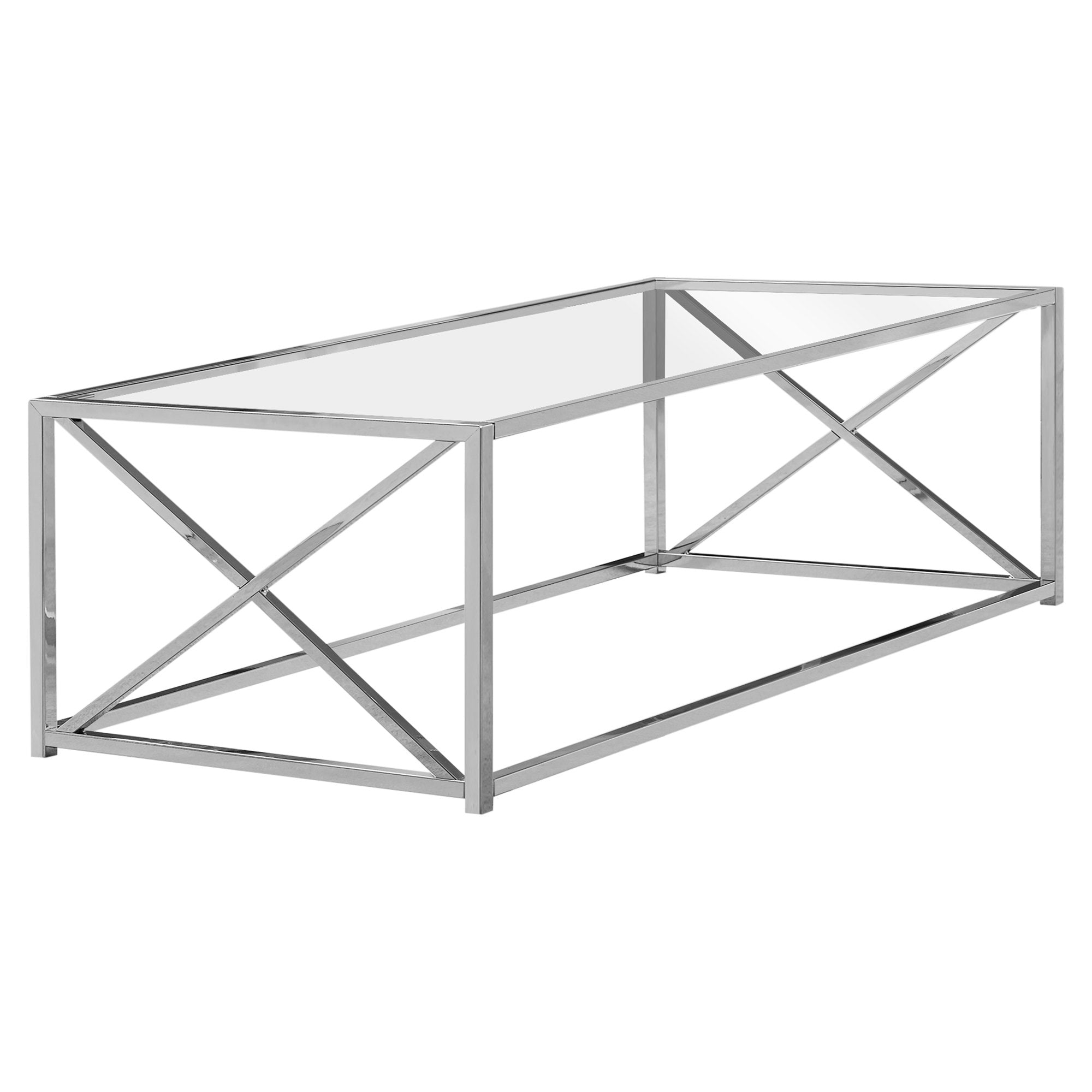 MN-623440    Coffee Table, Accent, Cocktail, Rectangular, Living Room, Metal Frame, Tempered Glass, Chrome, Clear, Contemporary, Modern